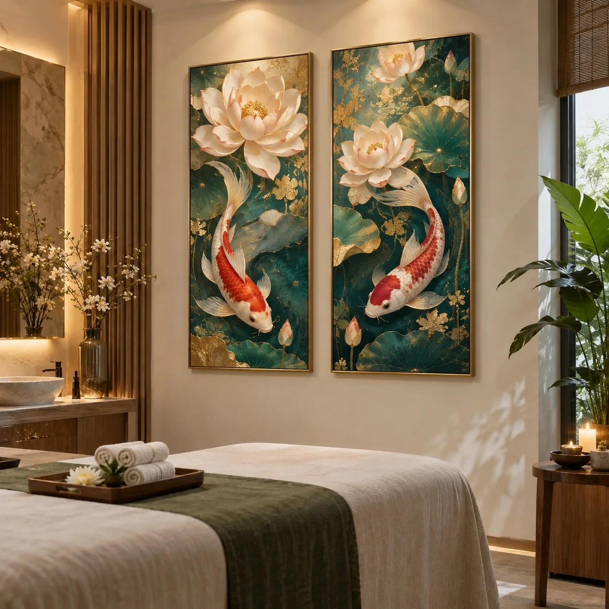 Khung ảnh dán tường Cá Koi Phiên Bản Sang Trọng Bộ 2 tấm - spa hoặc thẩm mỹ viện