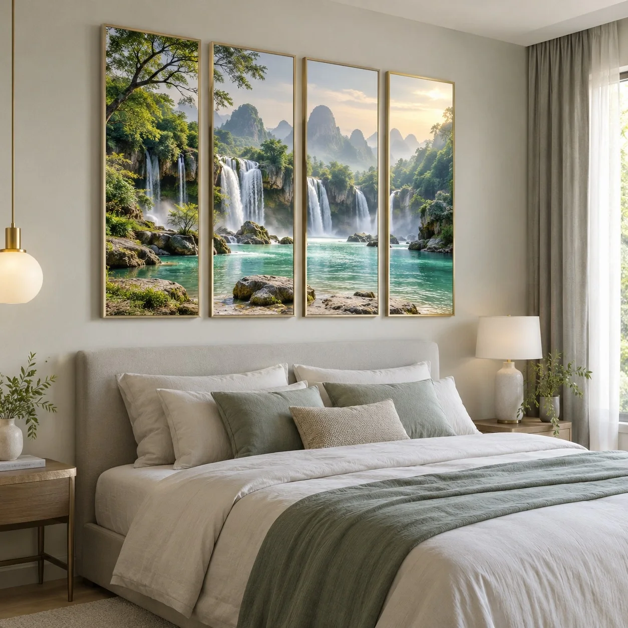 Khung ảnh dán tường Dòng Nước Về Minh Đường Bộ 4 tấm - phòng ngủ