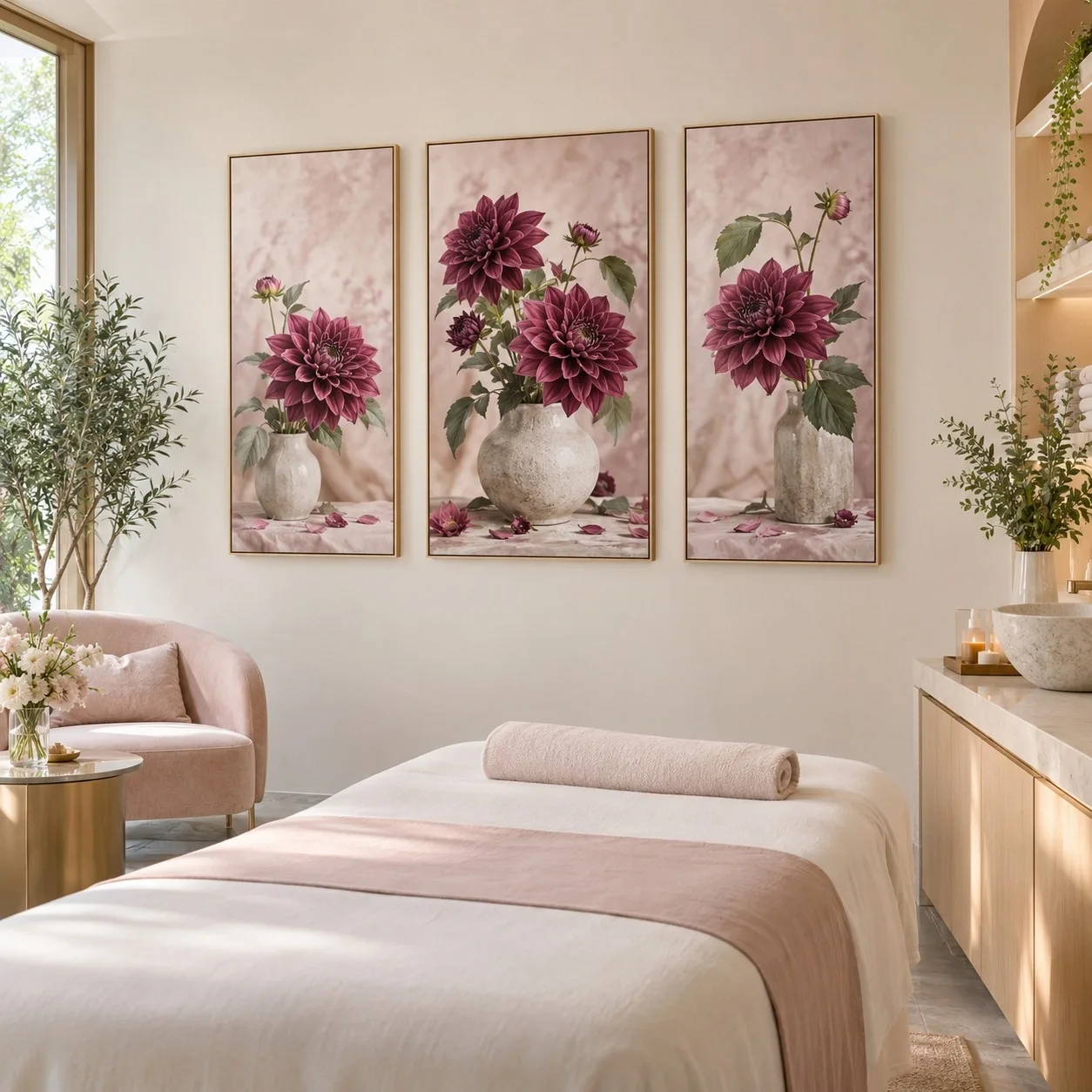 Khung ảnh dán tường Hoa Chi Tiết Nghệ Thuật Bộ 3 tấm - spa hoặc thẩm mỹ viện