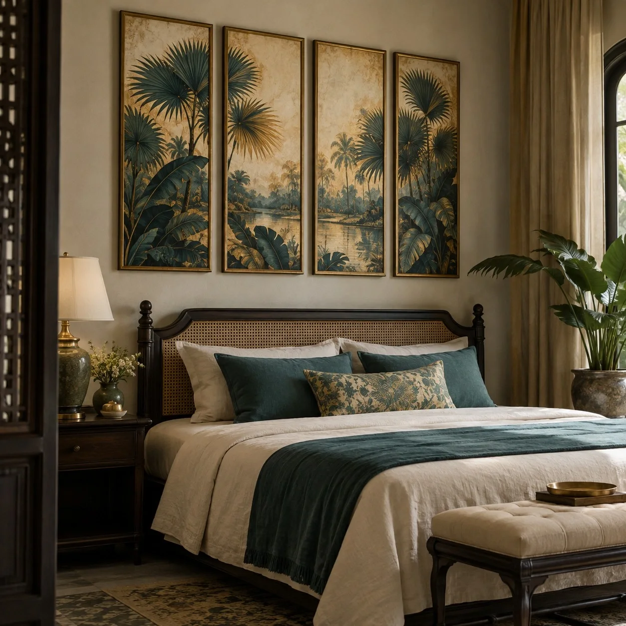 Khung ảnh dán tường Indochine Gam Màu Cổ Điển Bộ 4 tấm - phòng ngủ