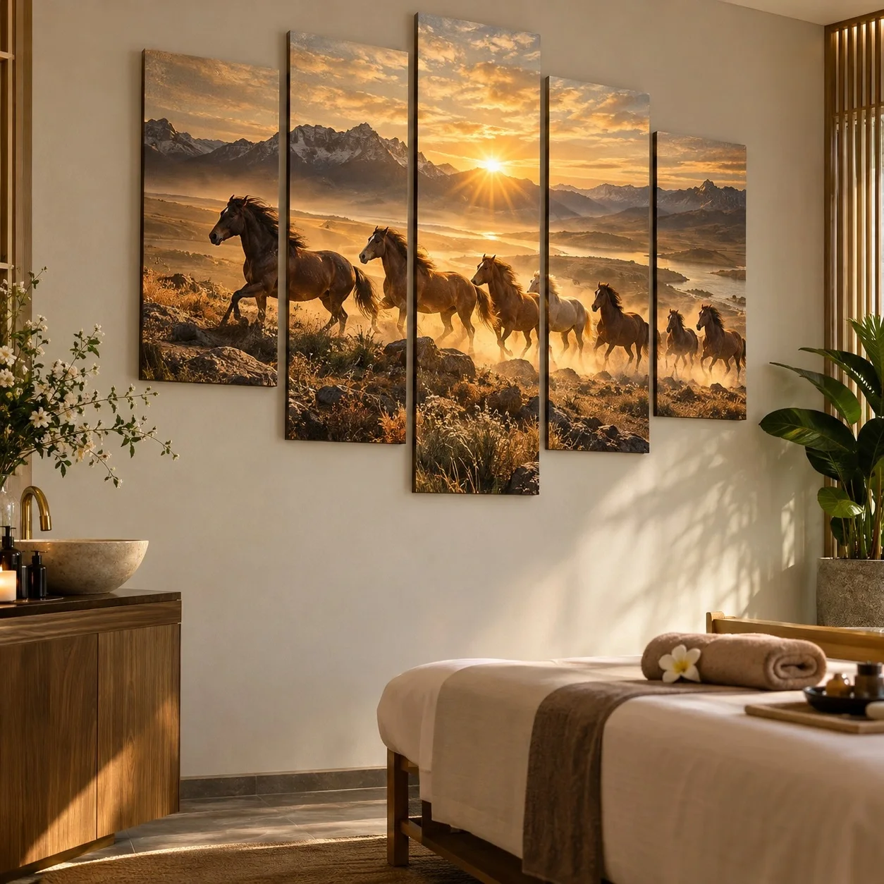 Khung ảnh dán tường Mã đáo thành công Sắc Màu Khoáng Chất Bộ 5 tấm - spa hoặc thẩm mỹ viện