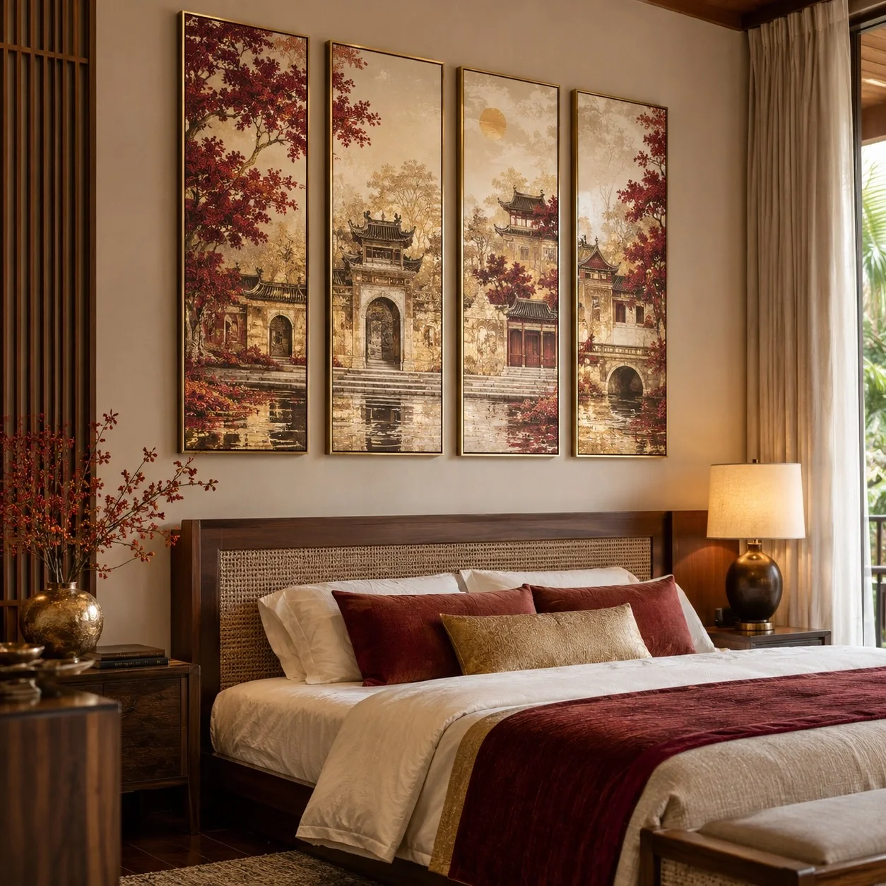 Khung ảnh dán tường Nhà hàng khách sạn Phiên Bản Sang Trọng Bộ 4 tấm - phòng ngủ