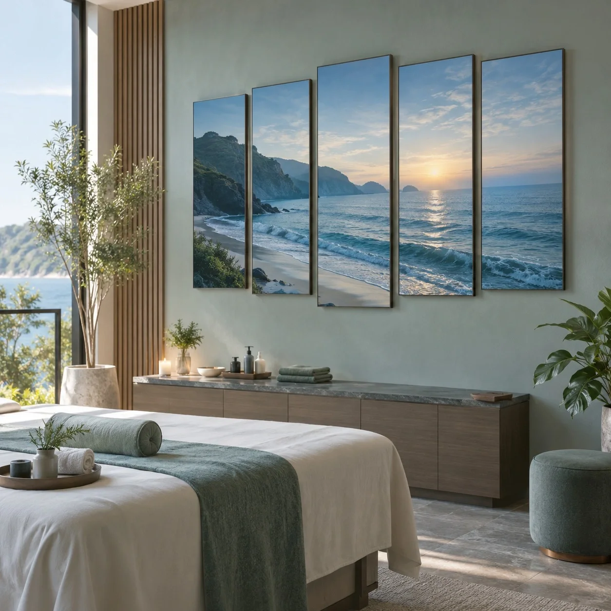Khung ảnh dán tường Phong cảnh Đường Nét Đương Đại Bộ 5 tấm - spa hoặc thẩm mỹ viện