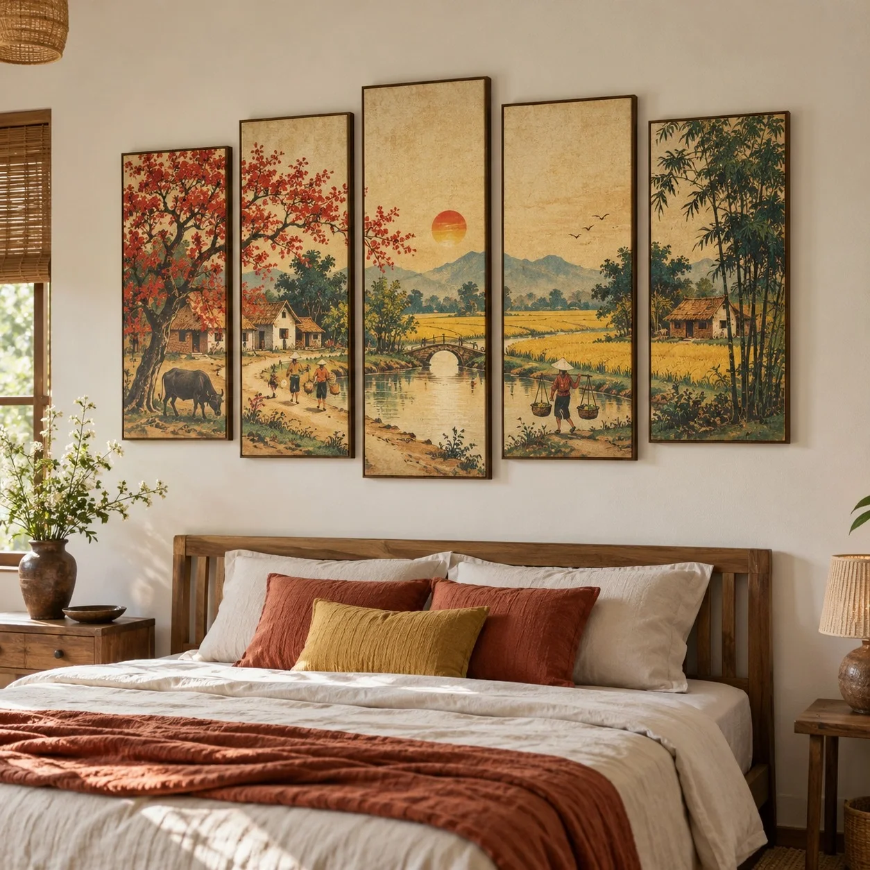Khung ảnh dán tường Sắc Điệp Mùa Vui Bộ 5 tấm - phòng ngủ