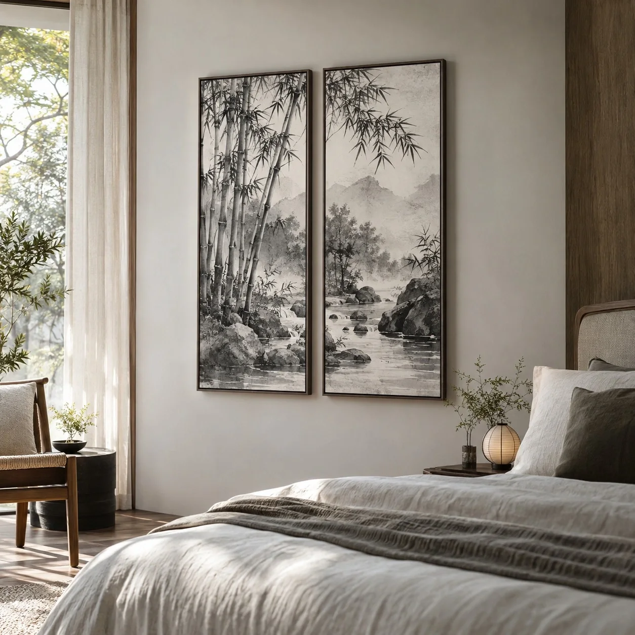 Khung ảnh dán tường Thủy mặc Sắc Màu Khoáng Chất Bộ 2 tấm - phòng ngủ