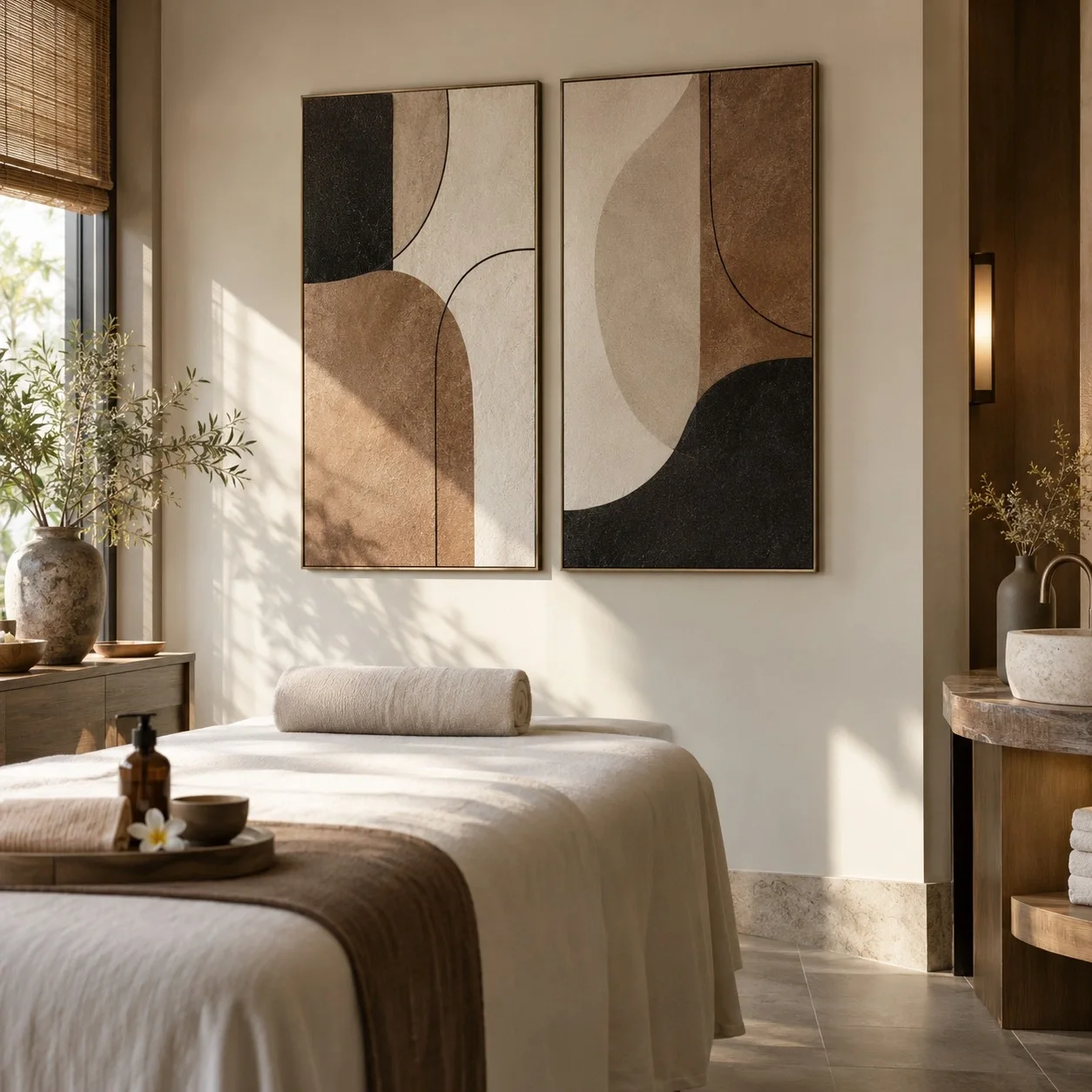 Khung ảnh dán tường Trừu tượng Ánh Sáng Ban Mai Bộ 2 tấm - spa hoặc thẩm mỹ viện