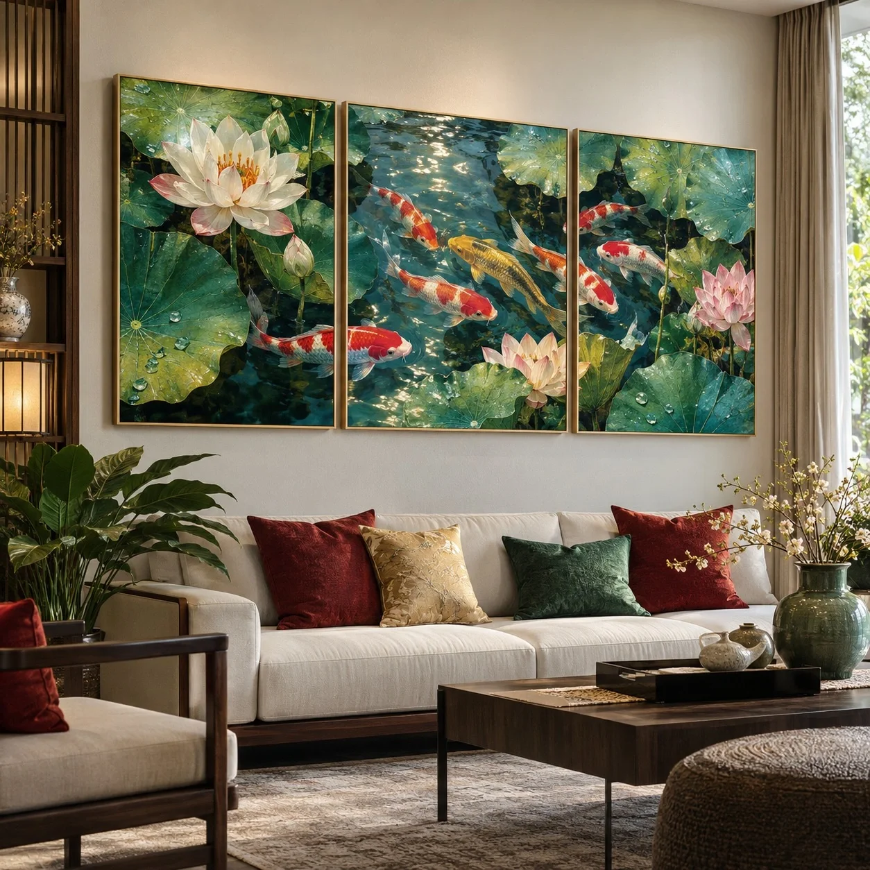 Tranh canvas Cá Koi Chi Tiết Nghệ Thuật Bộ 3 tấm - phòng khách