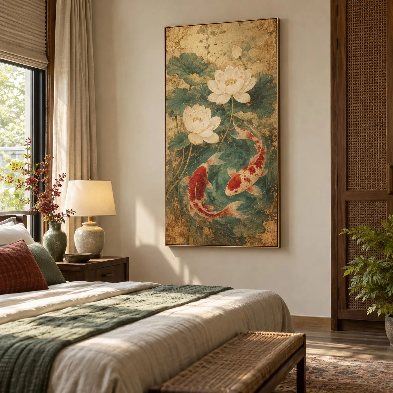 Tranh canvas Cá Koi Gam Màu Cổ Điển Tranh đơn - phòng ngủ