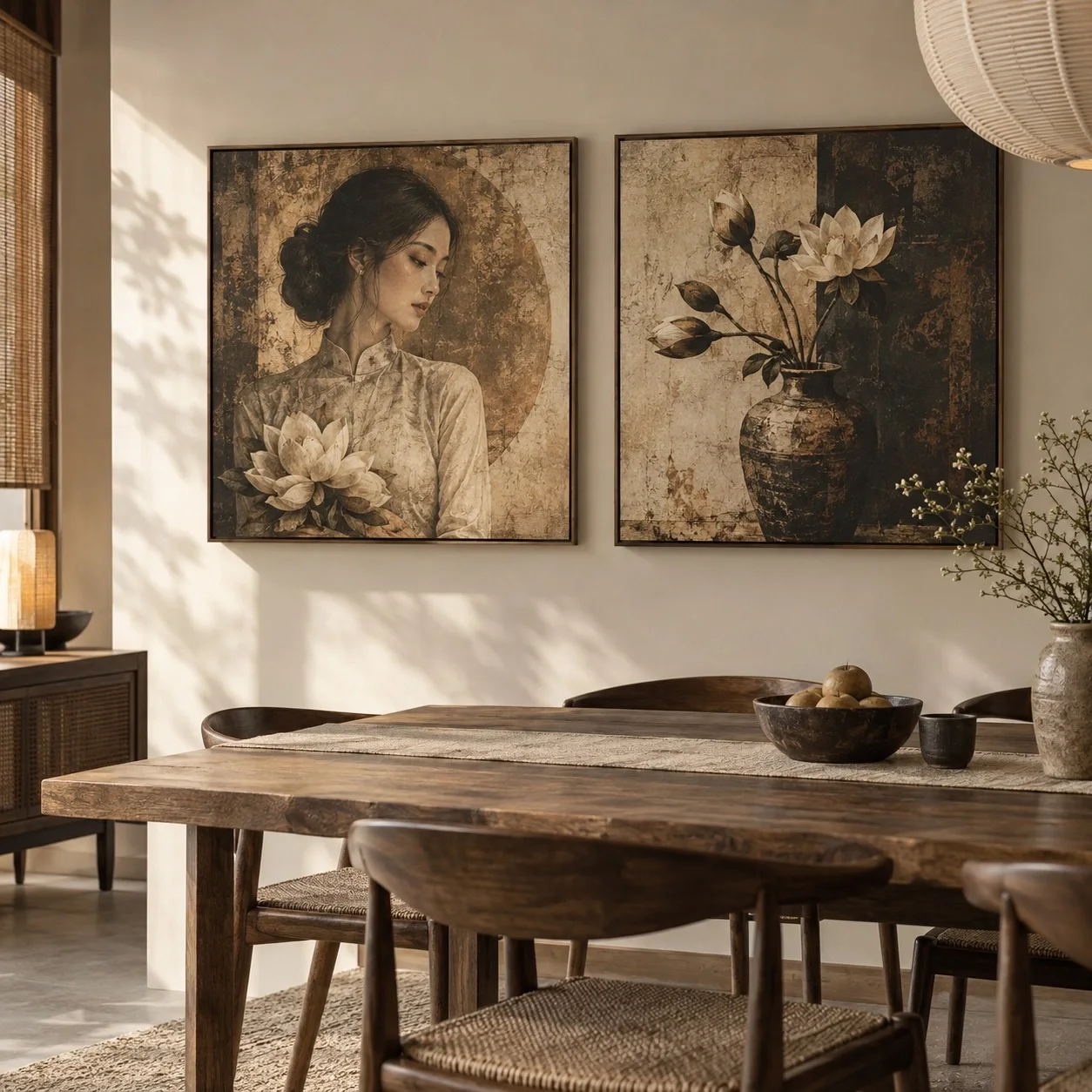 Tranh canvas Chân dung Gam Màu Cổ Điển Bộ 2 tấm - phòng ăn