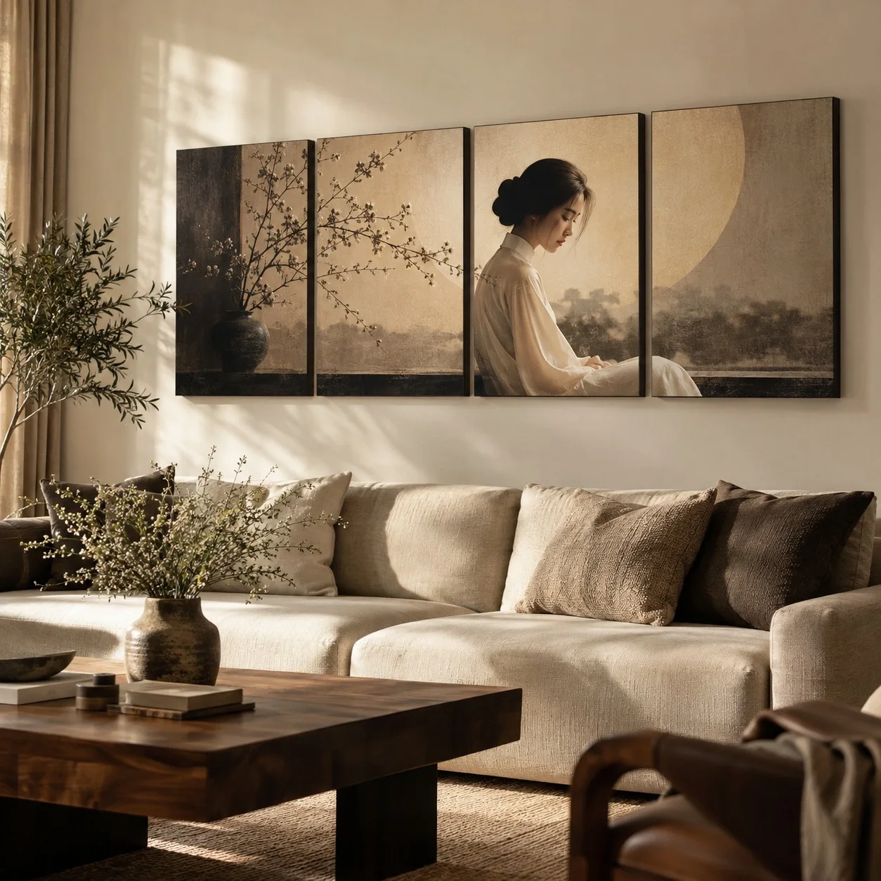 Tranh canvas Chân dung Phong Cách Tối Giản Bộ 4 tấm - phòng khách