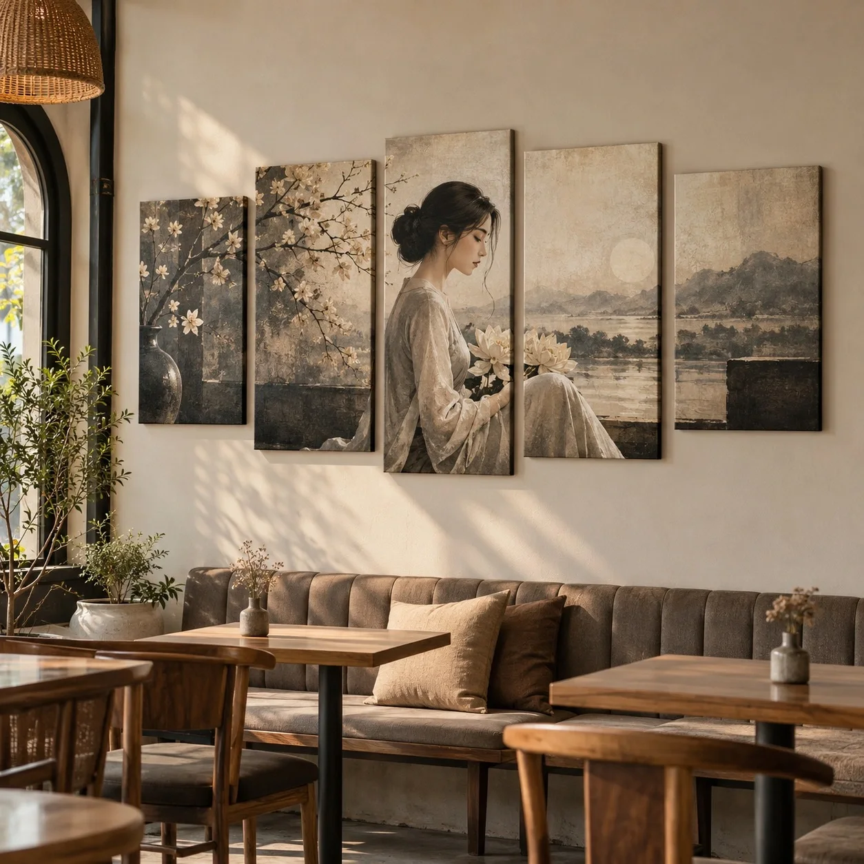 Tranh canvas Chân dung Tông Màu Trung Tính Bộ 5 tấm - quán cà phê hoặc trà sữa