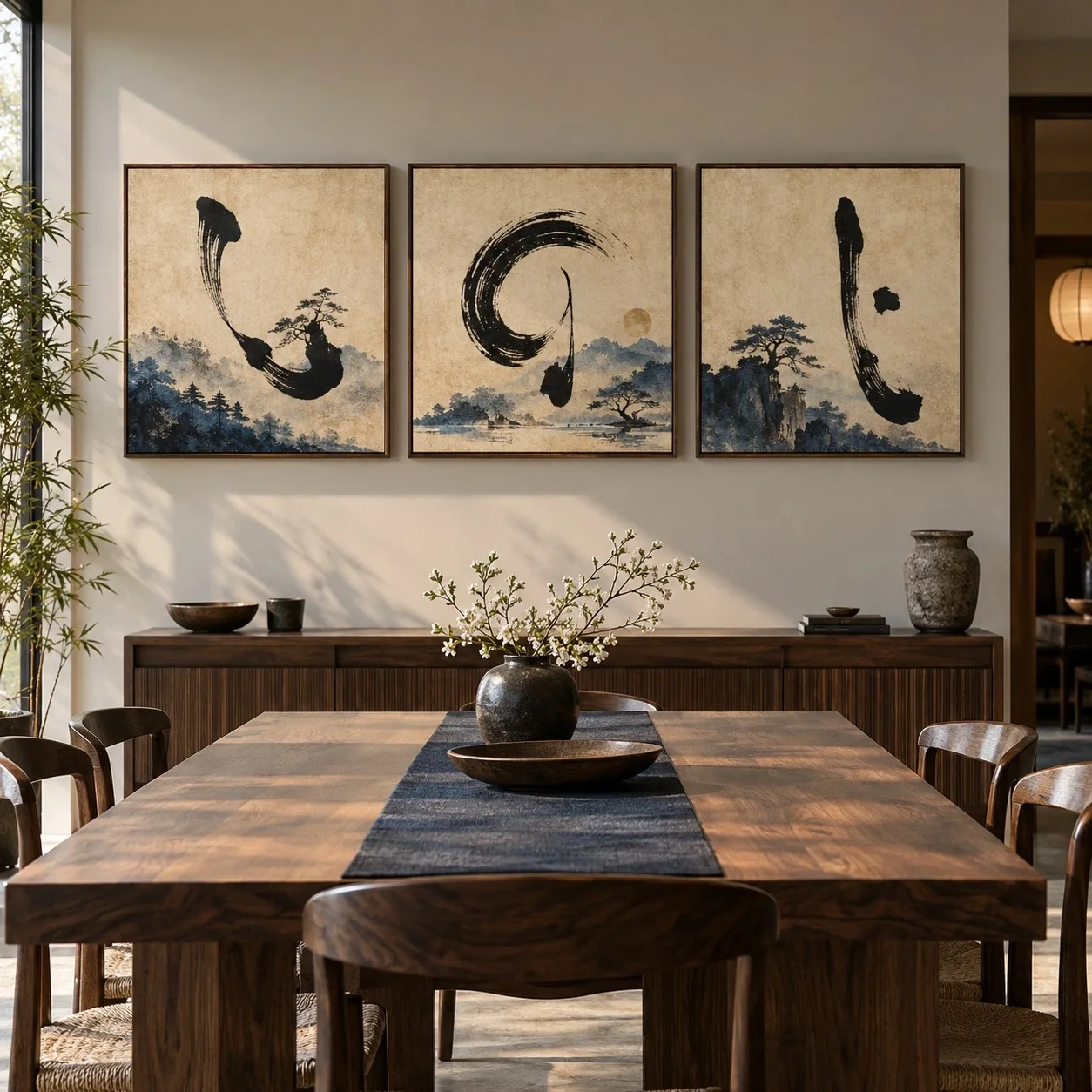 Tranh canvas Chữ An Trên Nền Giấy Dó Bộ 3 tấm - phòng ăn