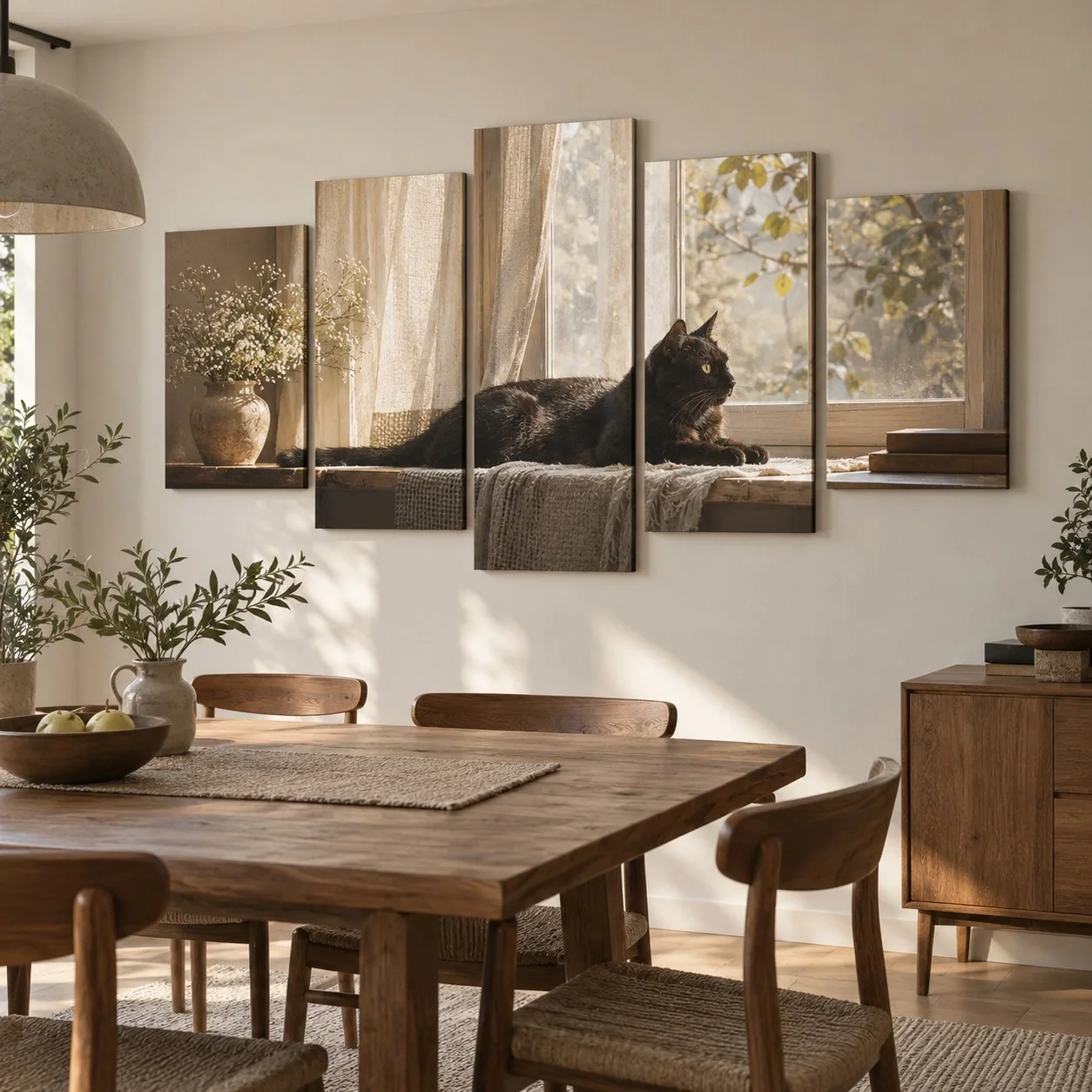 Tranh canvas Con mèo Chi Tiết Nghệ Thuật Bộ 5 tấm - phòng ăn