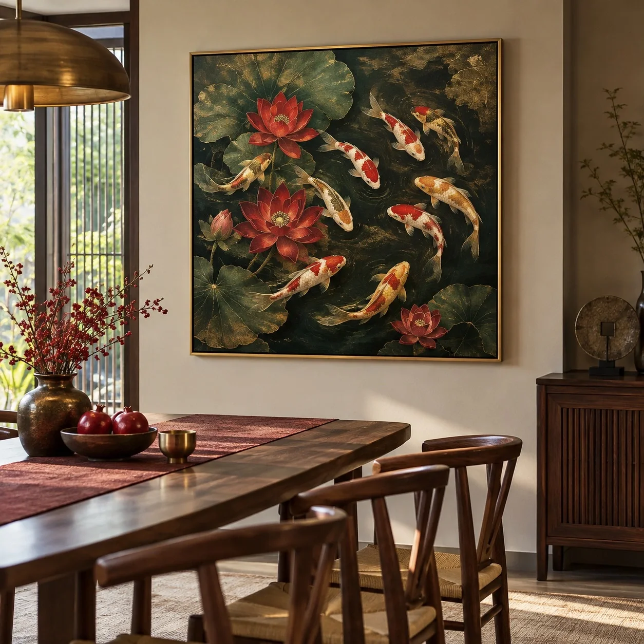 Tranh canvas Cửu ngư quần hội Phong Cách Tối Giản Tranh đơn - phòng ăn