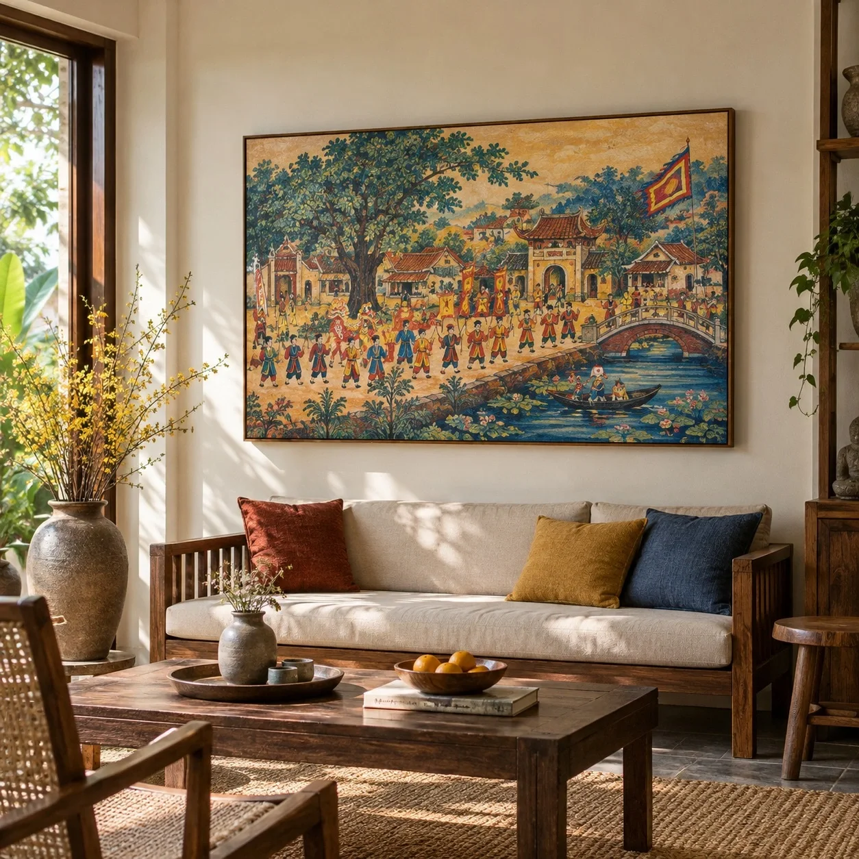 Tranh canvas Dân gian Đông Hồ Ánh Sáng Ban Mai Tranh đơn - phòng khách