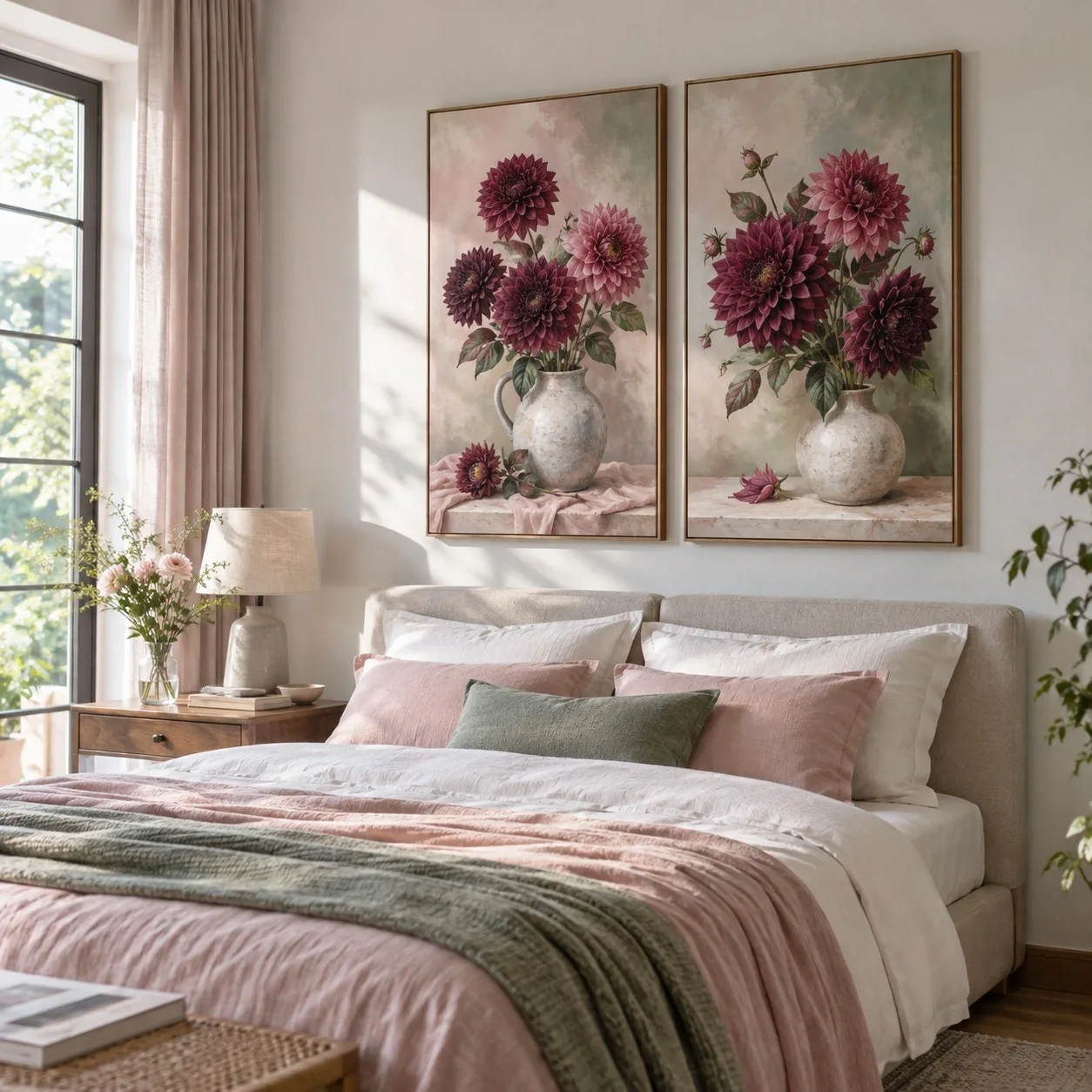 Tranh canvas Hoa Ánh Sáng Ban Mai Bộ 2 tấm - phòng ngủ
