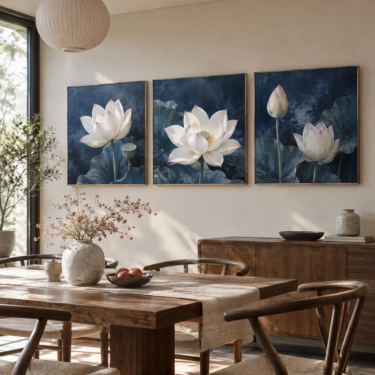 Tranh canvas Hoa sen Ánh Sáng Ban Mai Bộ 3 tấm - phòng ăn