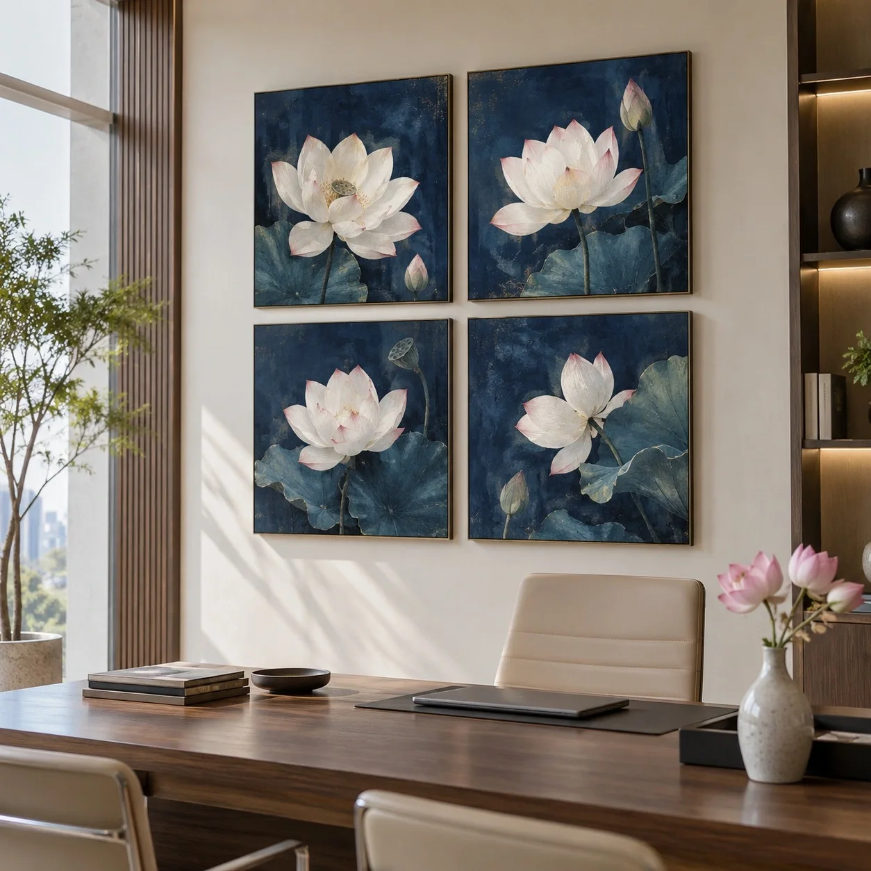 Tranh canvas Hoa sen Chi Tiết Nghệ Thuật Bộ 4 tấm - văn phòng doanh nghiệp