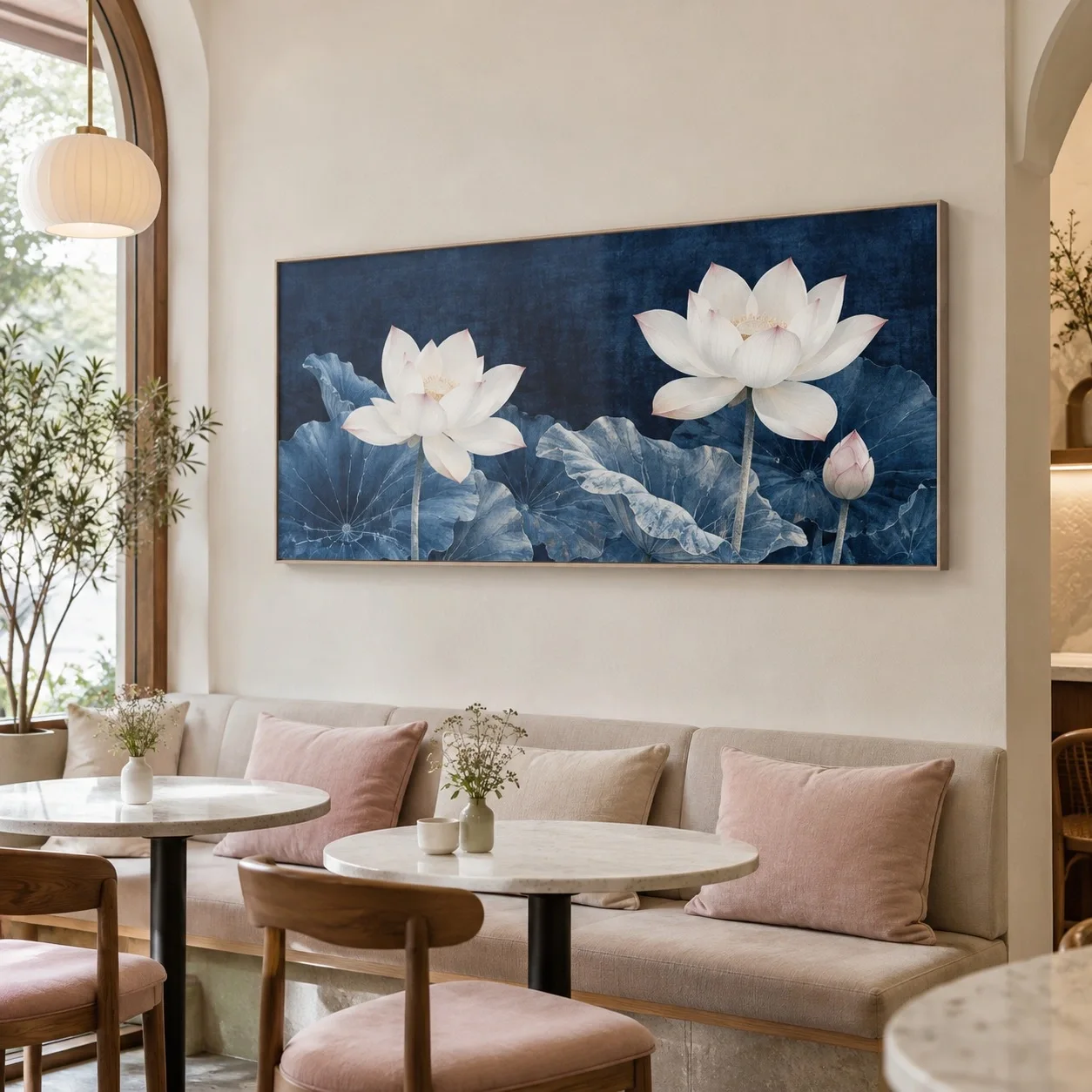 Tranh canvas Hoa sen Đường Nét Đương Đại Tranh đơn - quán cà phê hoặc trà sữa