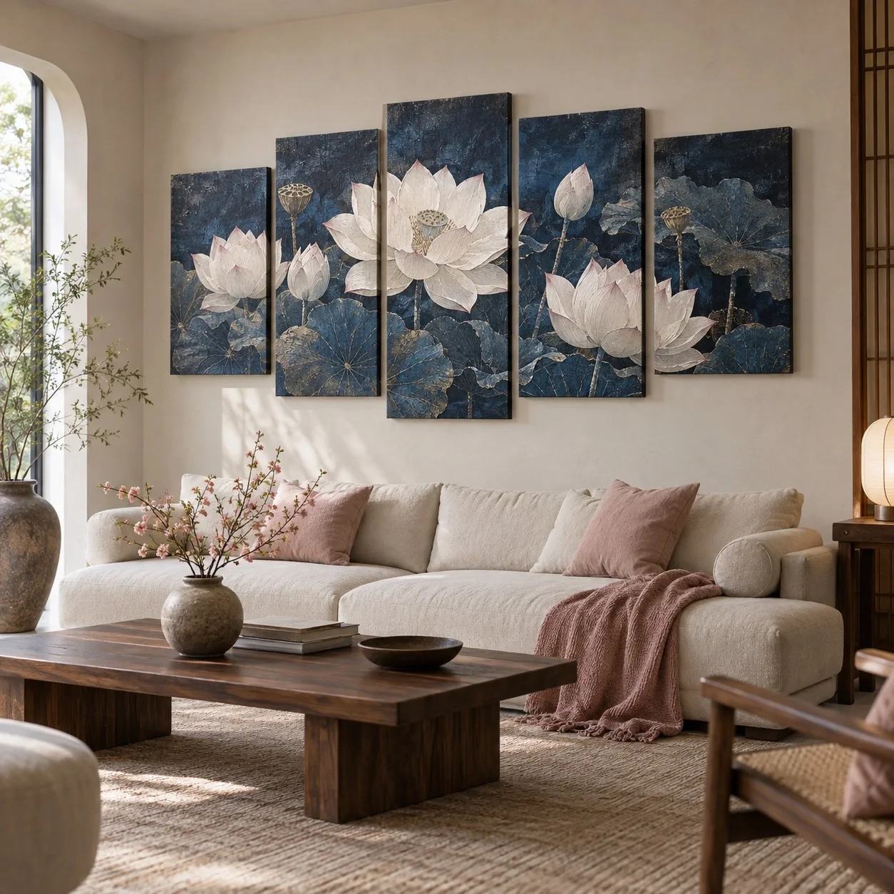 Tranh canvas Hoa sen Sắc Màu Khoáng Chất Bộ 5 tấm - phòng khách