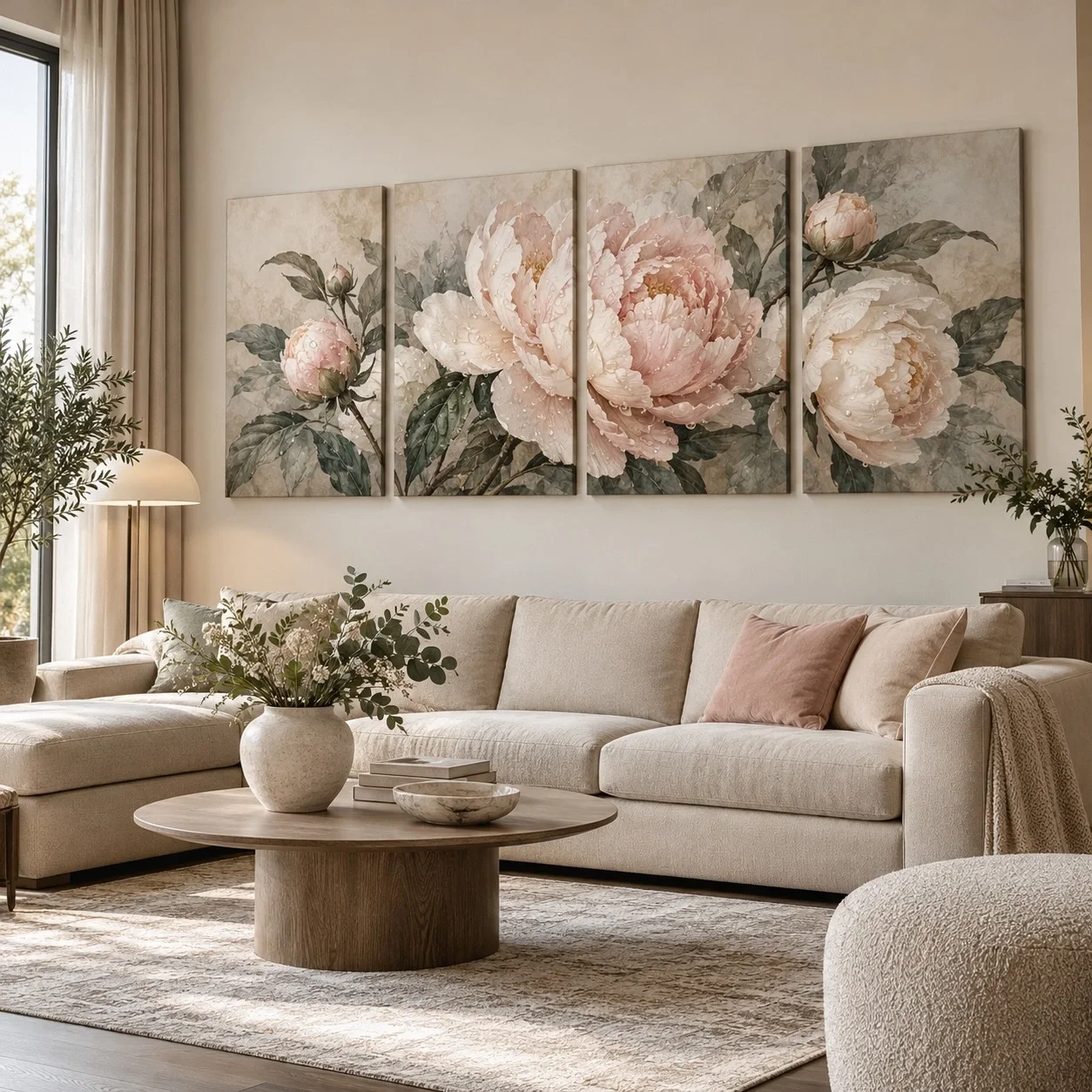 Tranh canvas Hoa Tông Màu Trung Tính Bộ 4 tấm - phòng khách