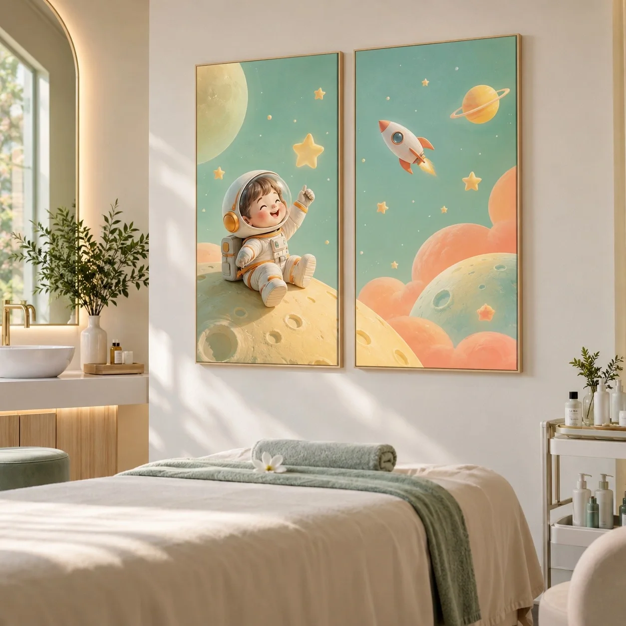 Tranh canvas Hoạt hình Đường Nét Đương Đại Bộ 2 tấm - spa hoặc thẩm mỹ viện