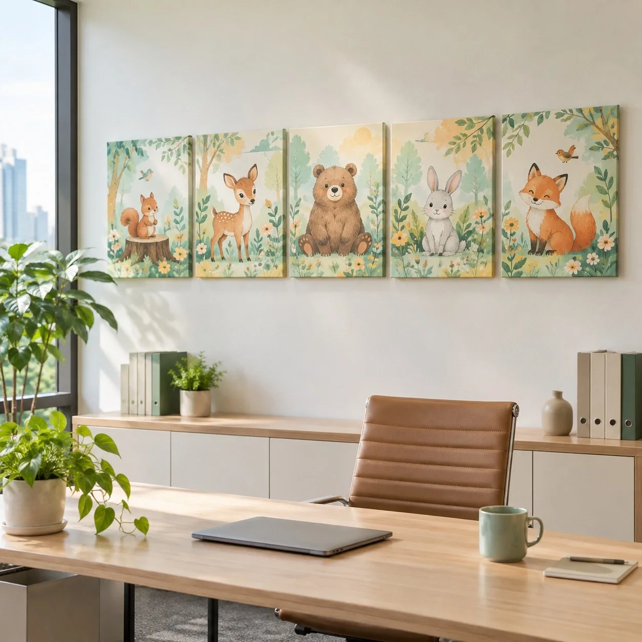 Tranh canvas Hoạt hình Phong Cách Tối Giản Bộ 5 tấm - văn phòng doanh nghiệp