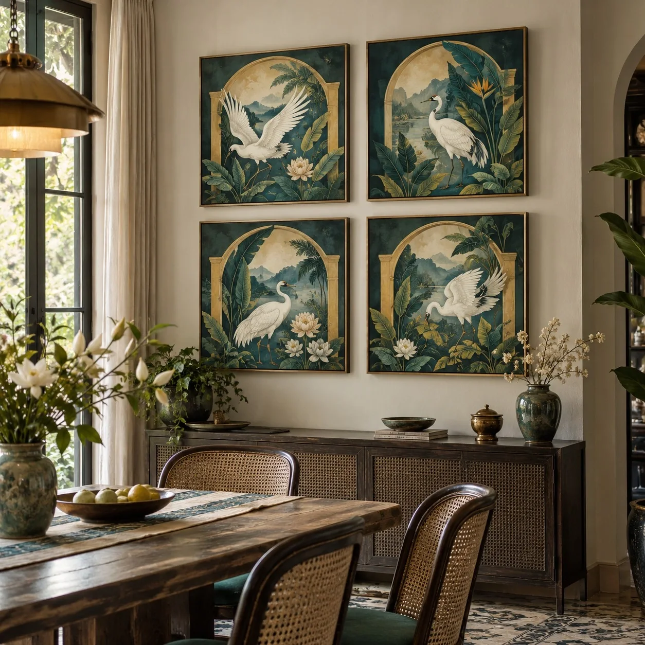 Tranh canvas Indochine Cảm Hứng Thiên Nhiên Bộ 4 tấm - phòng ăn