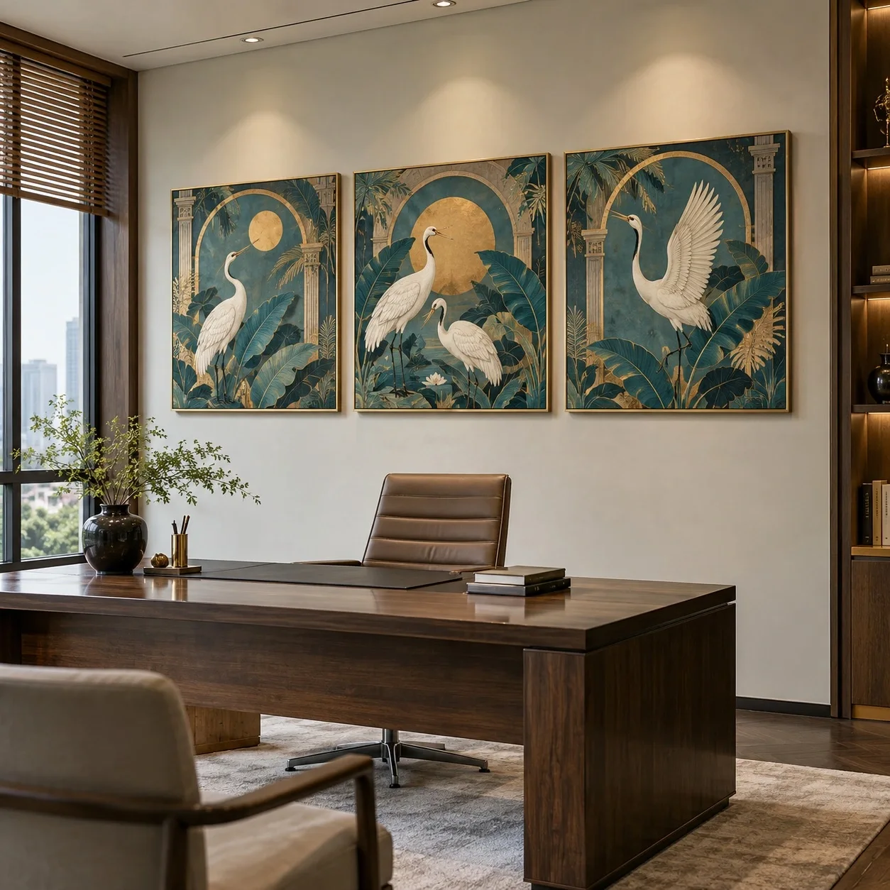 Tranh canvas Indochine Đường Nét Đương Đại Bộ 3 tấm - văn phòng doanh nghiệp