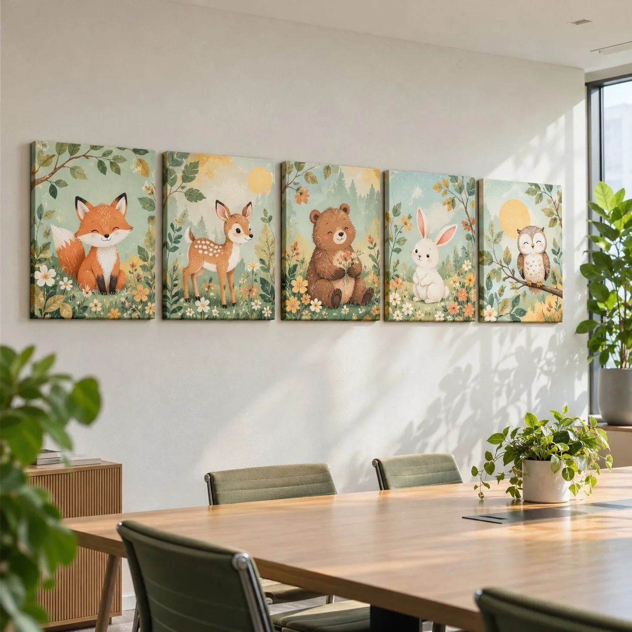 Tranh canvas Khu Rừng Bạn Nhỏ Bộ 5 tấm - văn phòng doanh nghiệp