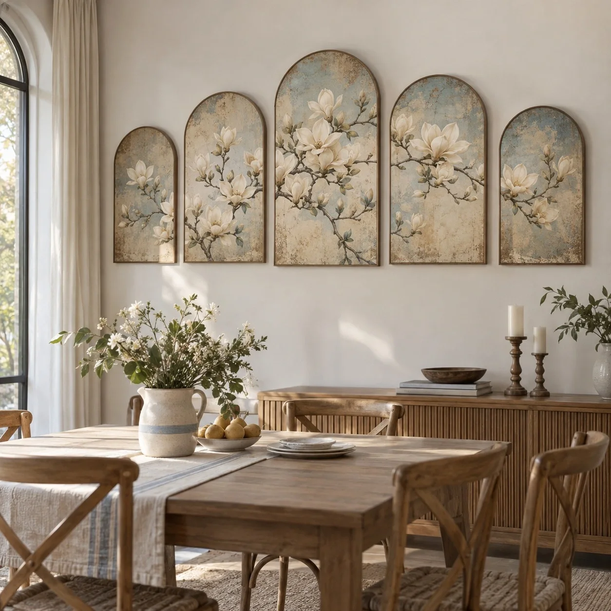 Tranh canvas Khung vòm Gam Màu Cổ Điển Bộ 5 tấm - phòng ăn