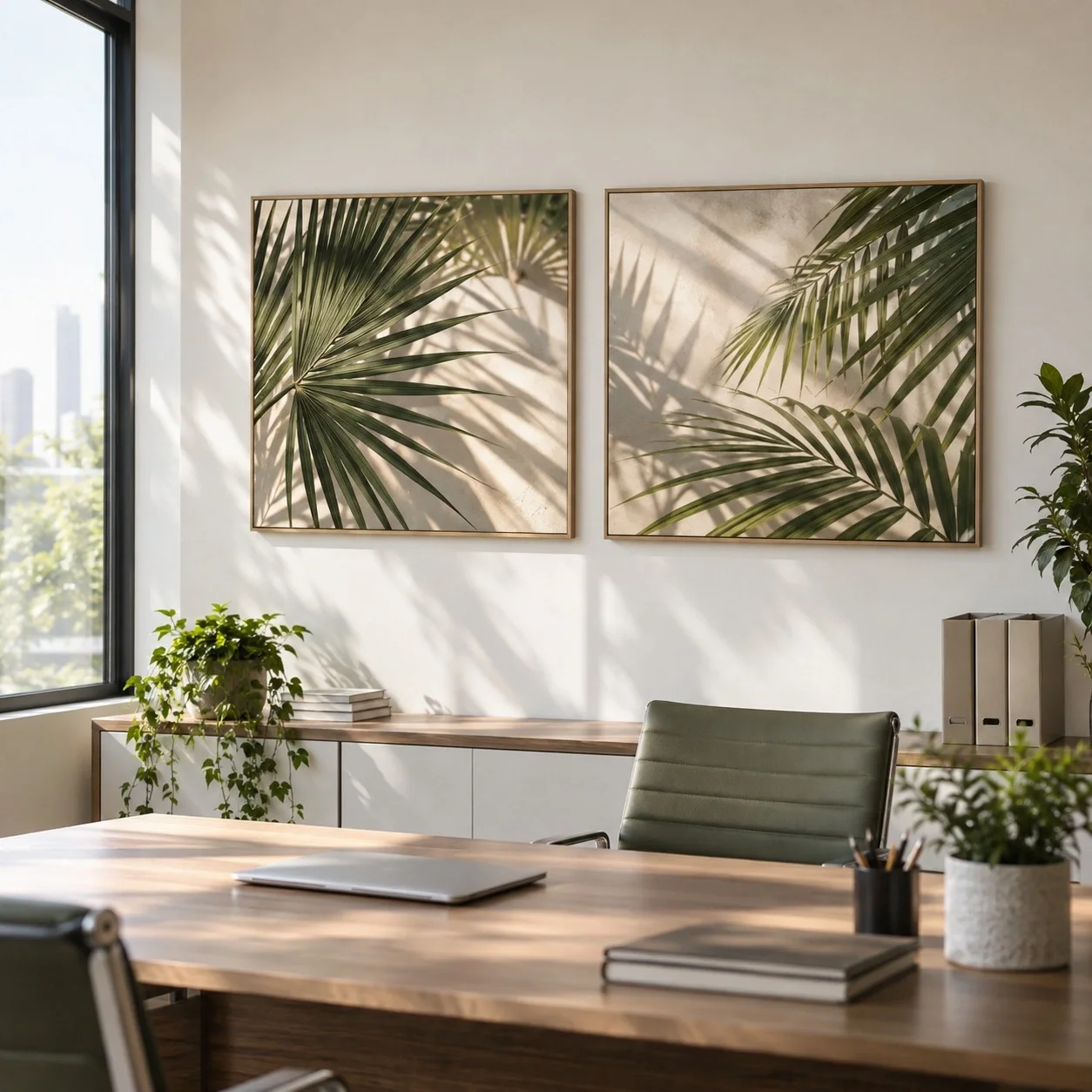 Tranh canvas Lá cây Ánh Sáng Ban Mai Bộ 2 tấm - văn phòng doanh nghiệp
