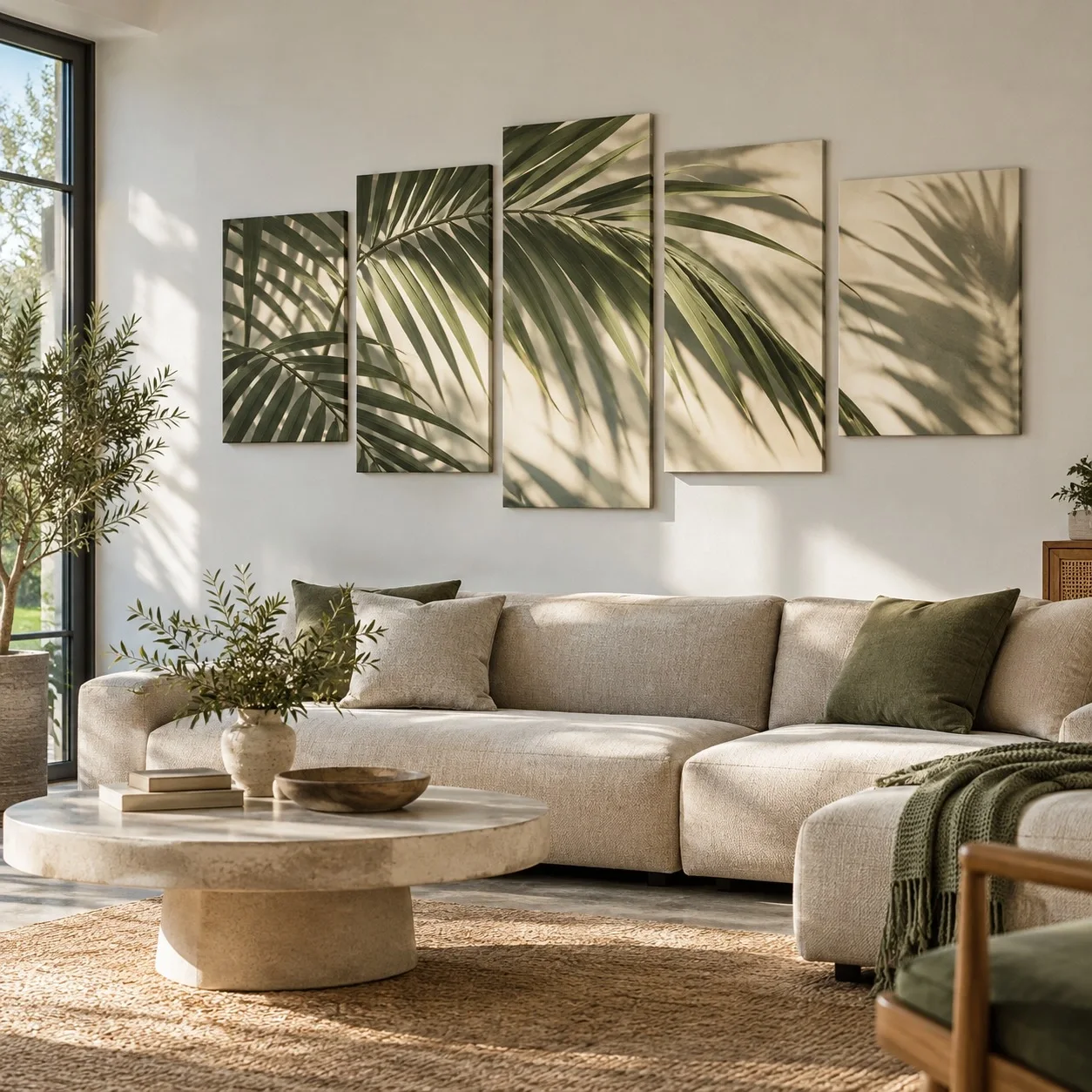 Tranh canvas Lá cây Đường Nét Đương Đại Bộ 5 tấm - phòng khách