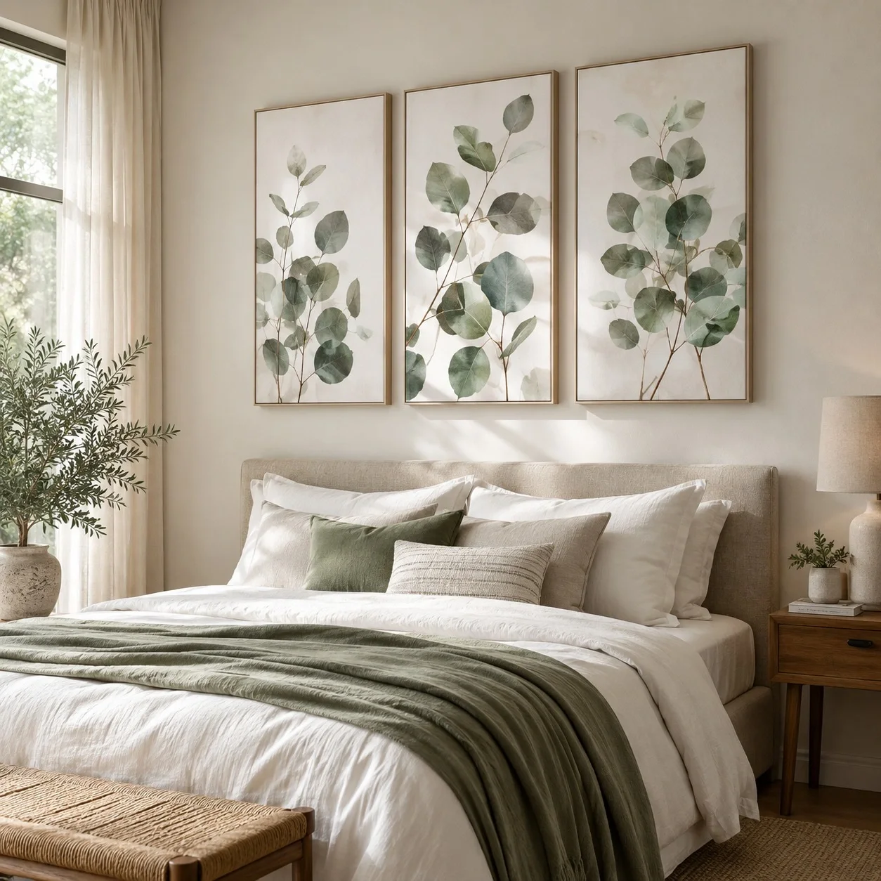 Tranh canvas Lá cây Phong Cách Tối Giản Bộ 3 tấm - phòng ngủ