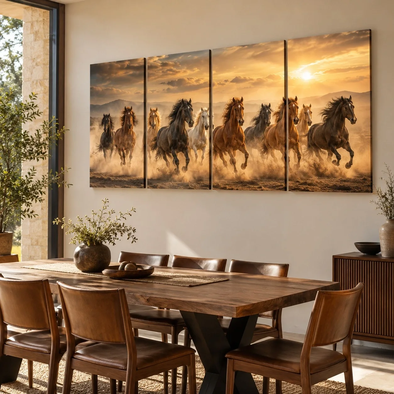 Tranh canvas Mã đáo thành công Phong Cách Tối Giản Bộ 4 tấm - phòng ăn
