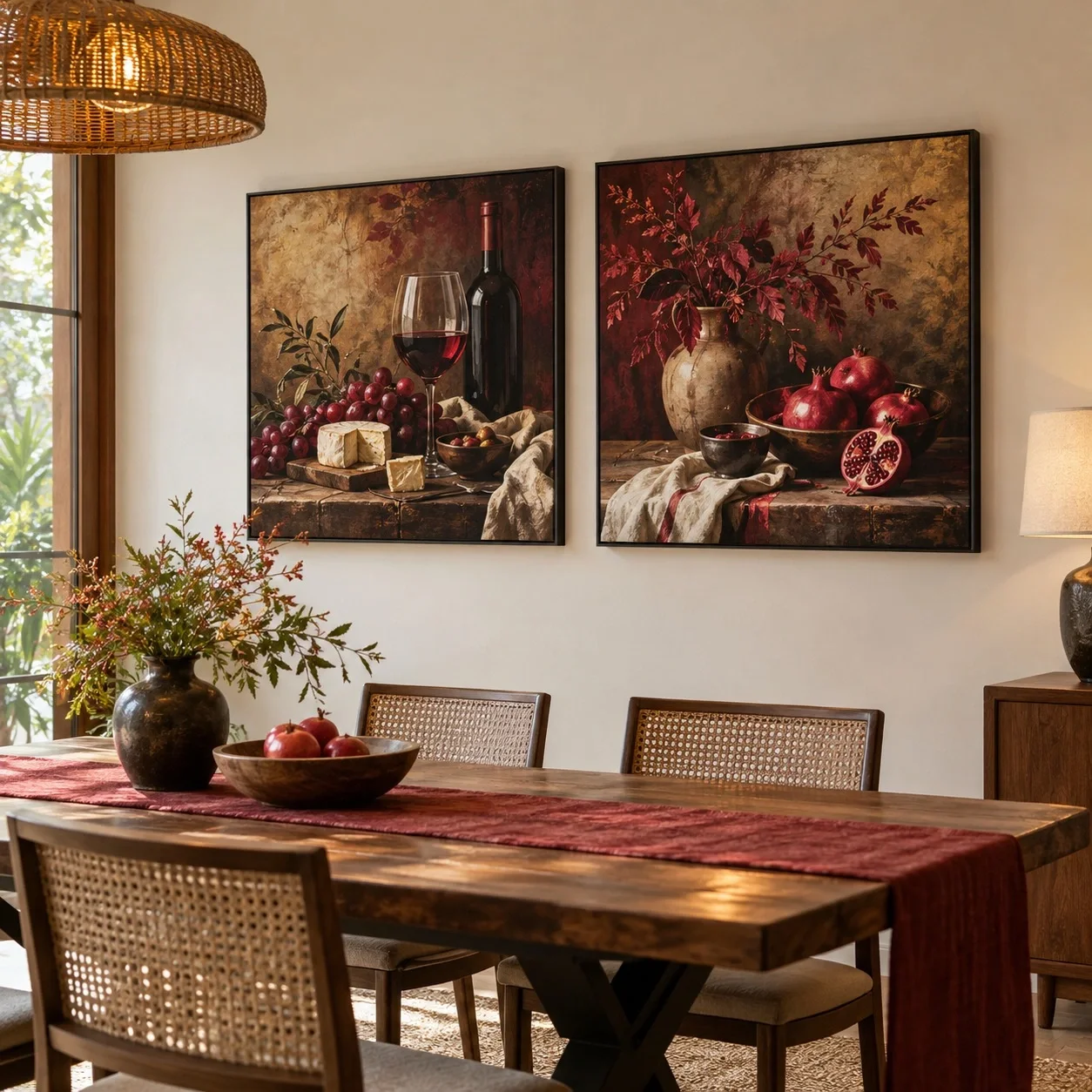 Tranh canvas Nhà hàng khách sạn Đường Nét Đương Đại Bộ 2 tấm - phòng ăn