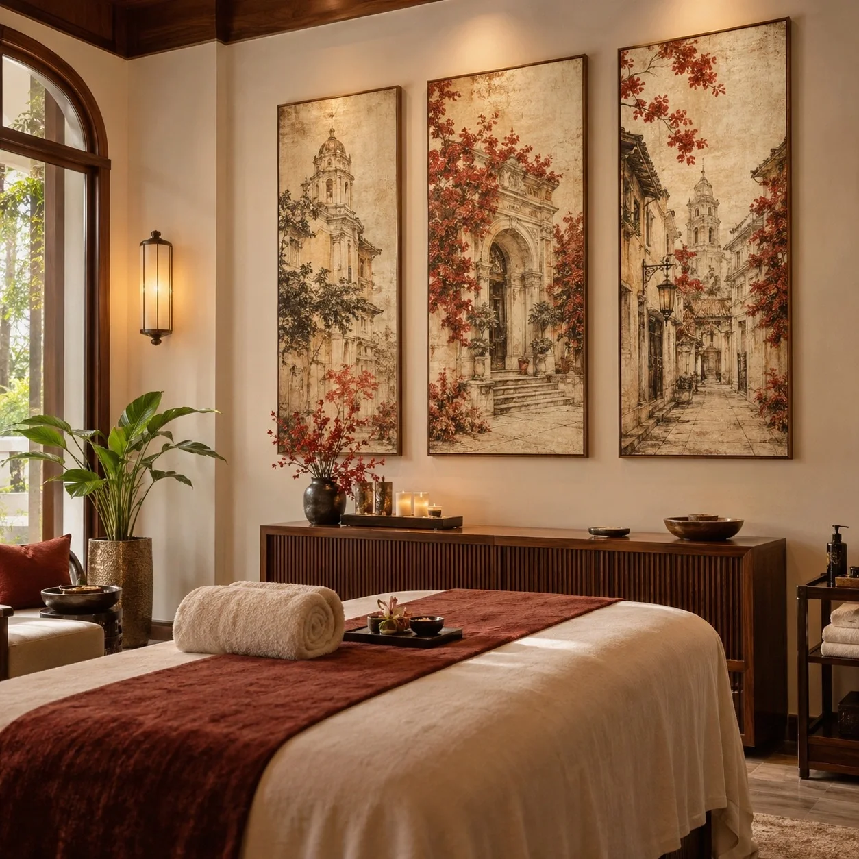 Tranh canvas Nhà hàng khách sạn Gam Màu Cổ Điển Bộ 3 tấm - spa hoặc thẩm mỹ viện