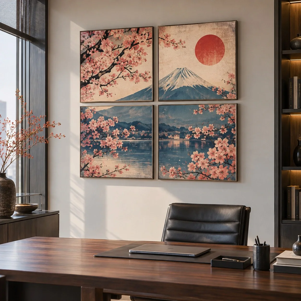 Tranh canvas Nhật Bản Gam Màu Cổ Điển Bộ 4 tấm - văn phòng doanh nghiệp