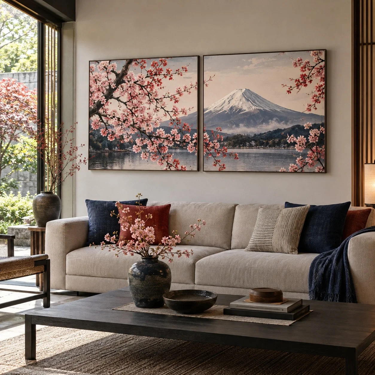 Tranh canvas Nhật Bản Tông Màu Trung Tính Bộ 2 tấm - phòng khách
