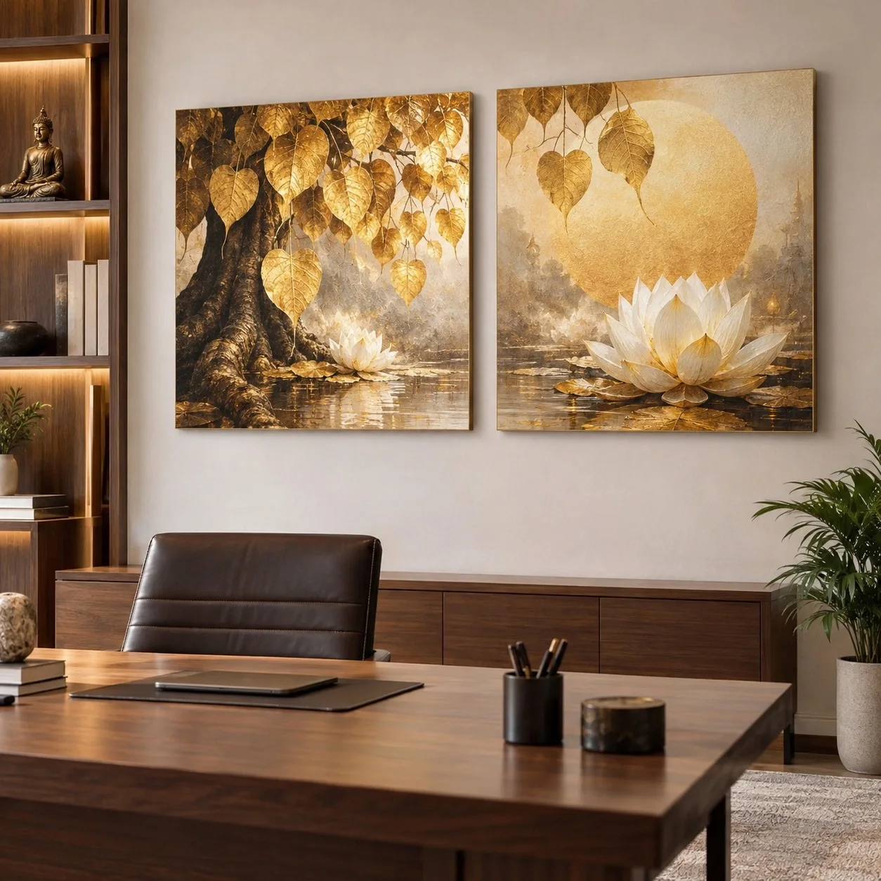Tranh canvas Phật giáo Chi Tiết Nghệ Thuật Bộ 2 tấm - văn phòng doanh nghiệp