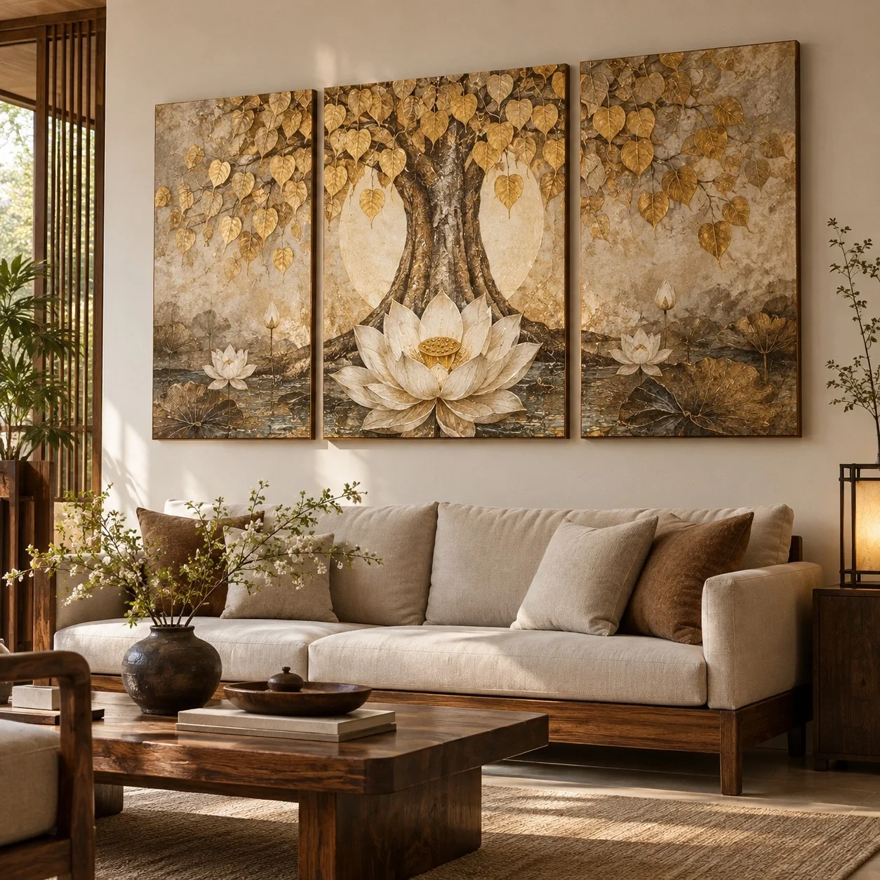 Tranh canvas Phật giáo Sắc Màu Khoáng Chất Bộ 3 tấm - phòng khách