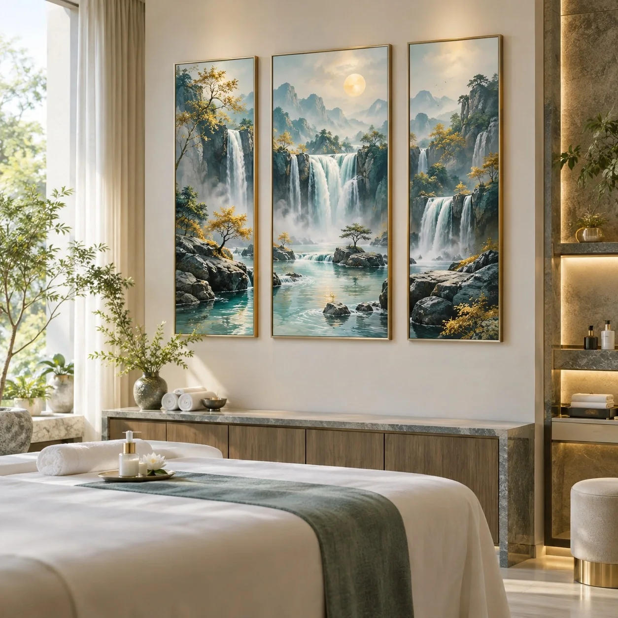 Tranh canvas Phong thủy Phiên Bản Sang Trọng Bộ 3 tấm - spa hoặc thẩm mỹ viện