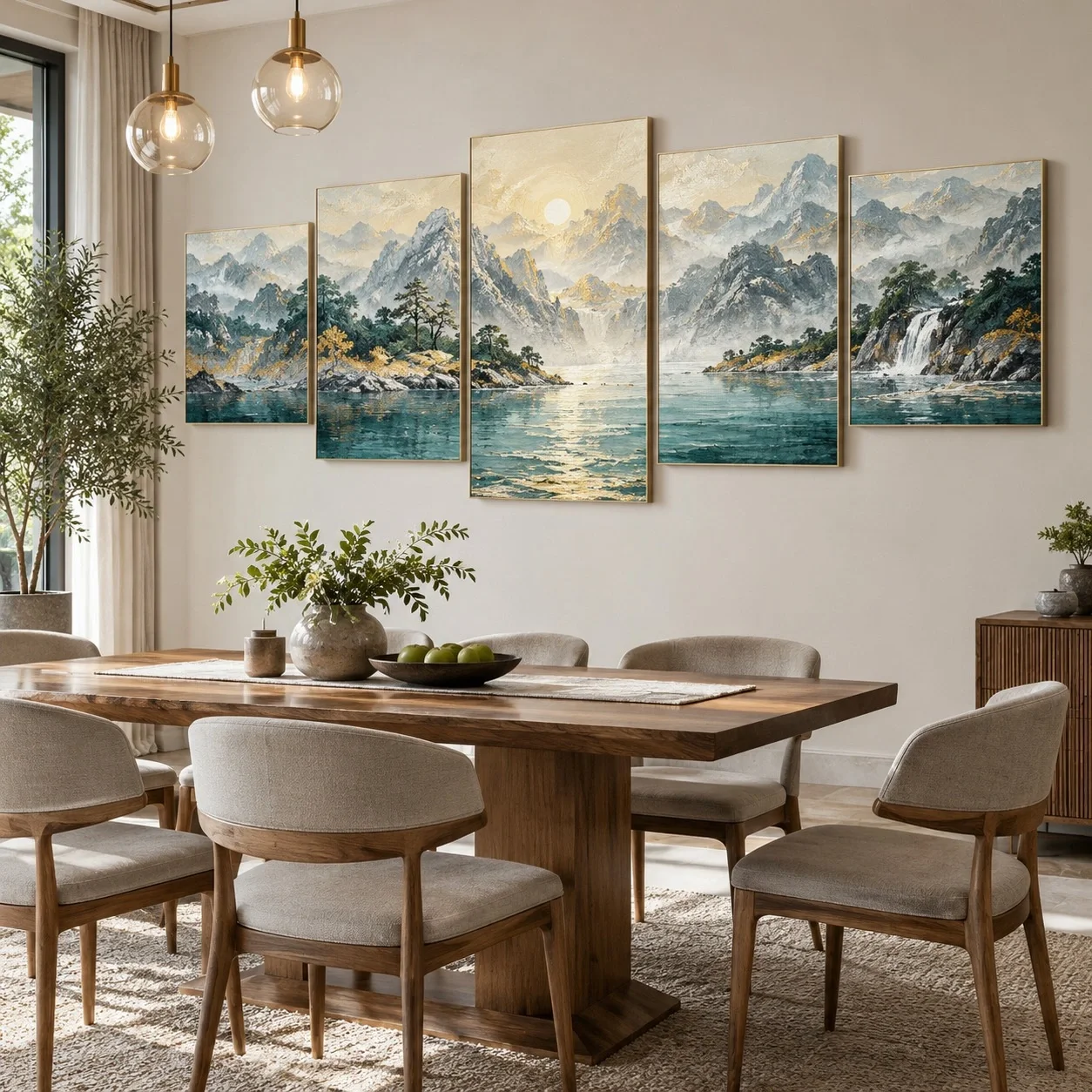 Tranh canvas Phong thủy Sắc Màu Khoáng Chất Bộ 5 tấm - phòng ăn
