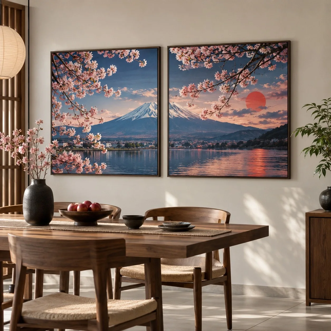Tranh canvas Phú Sĩ Qua Tán Anh Đào Bộ 2 tấm - phòng ăn