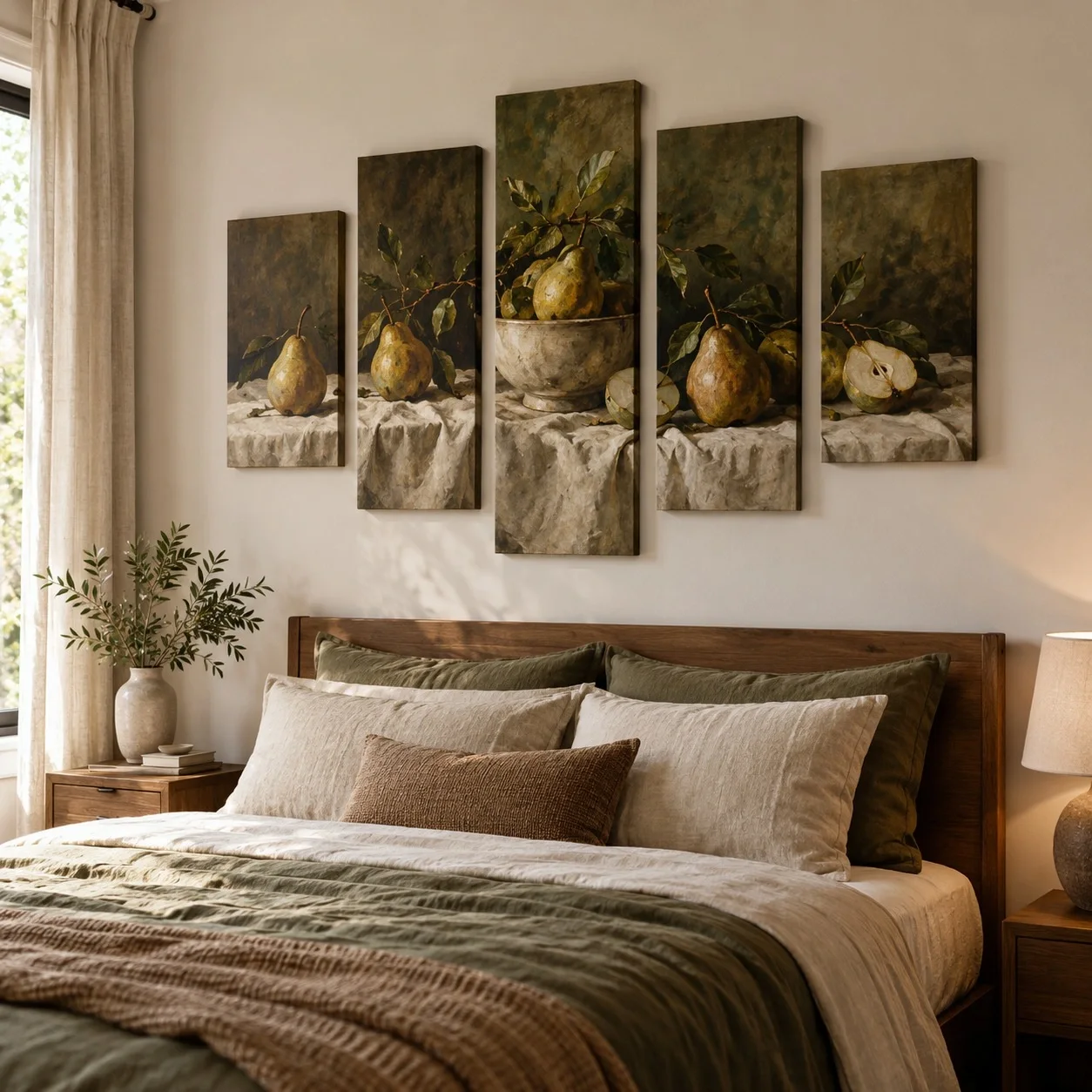 Tranh canvas Quả Lê Trên Khăn Linen Bộ 5 tấm - phòng ngủ