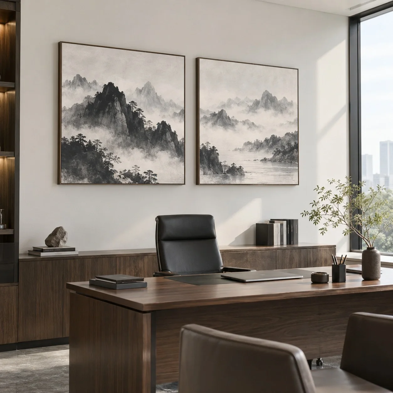 Tranh canvas Sơn Cước Mực Loang Bộ 2 tấm - văn phòng doanh nghiệp