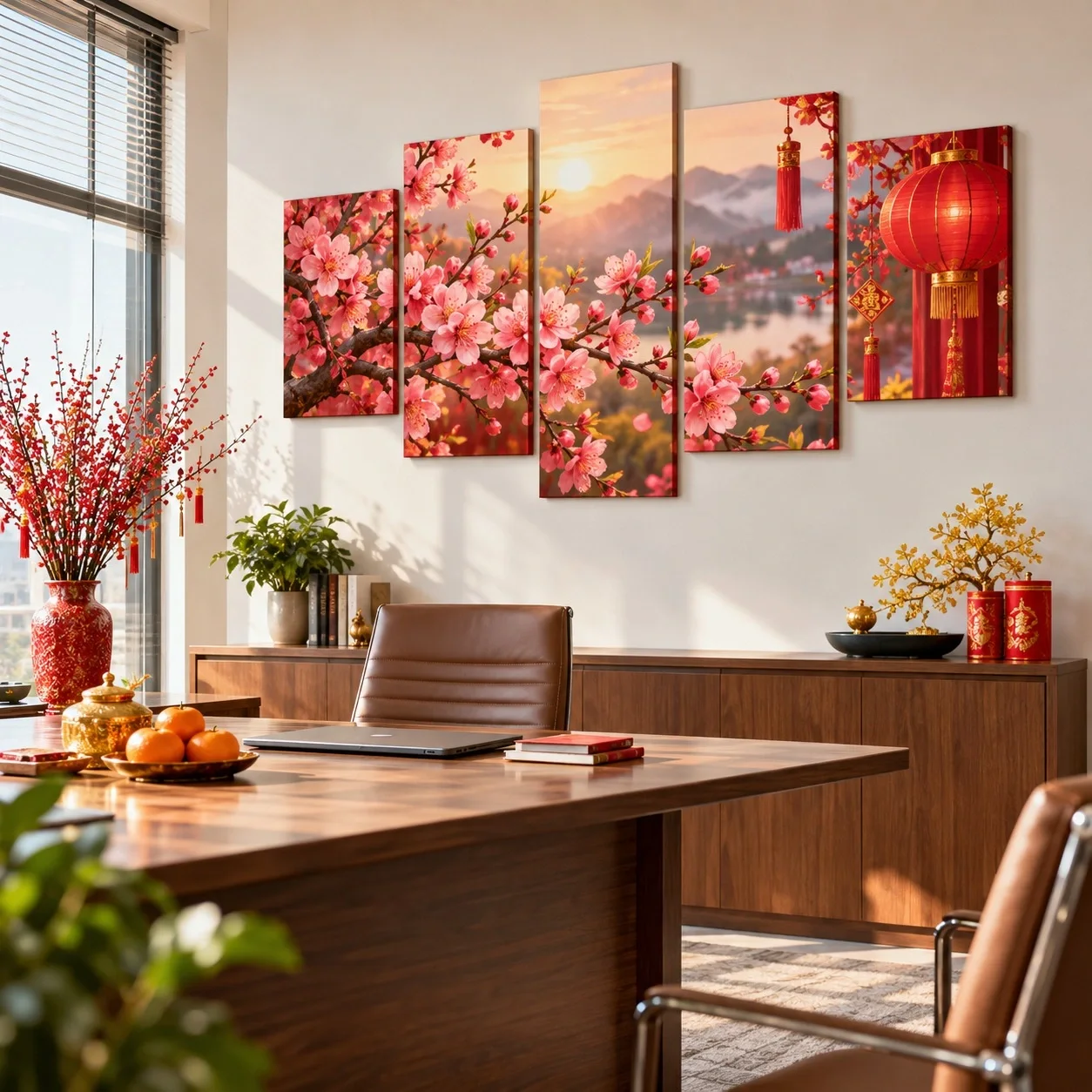 Tranh canvas Tết Ánh Sáng Ban Mai Bộ 5 tấm - văn phòng doanh nghiệp