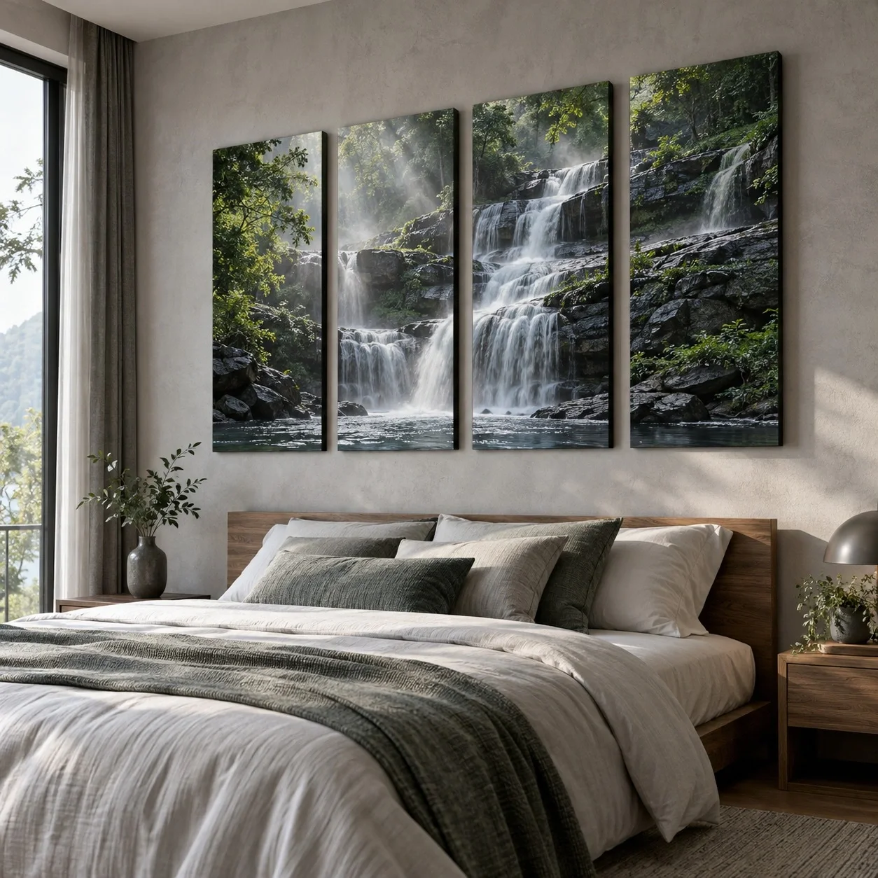 Tranh canvas Thác nước Đường Nét Đương Đại Bộ 4 tấm - phòng ngủ