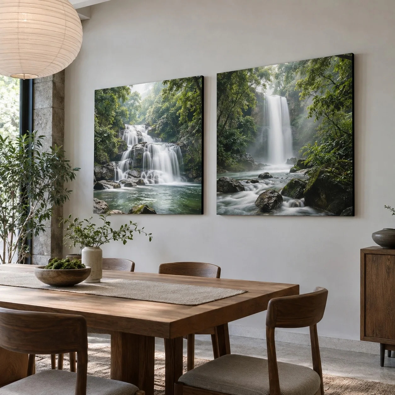 Tranh canvas Thác nước Phong Cách Tối Giản Bộ 2 tấm - phòng ăn