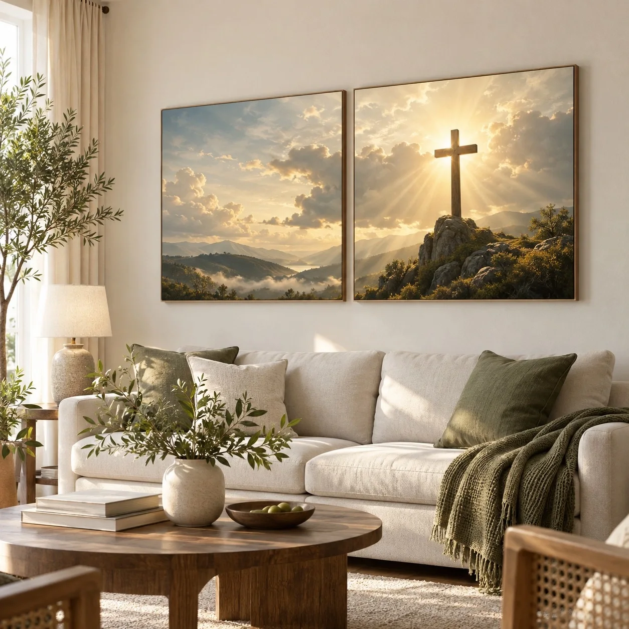 Tranh canvas Thiên Chúa Ánh Sáng Ban Mai Bộ 2 tấm - phòng khách